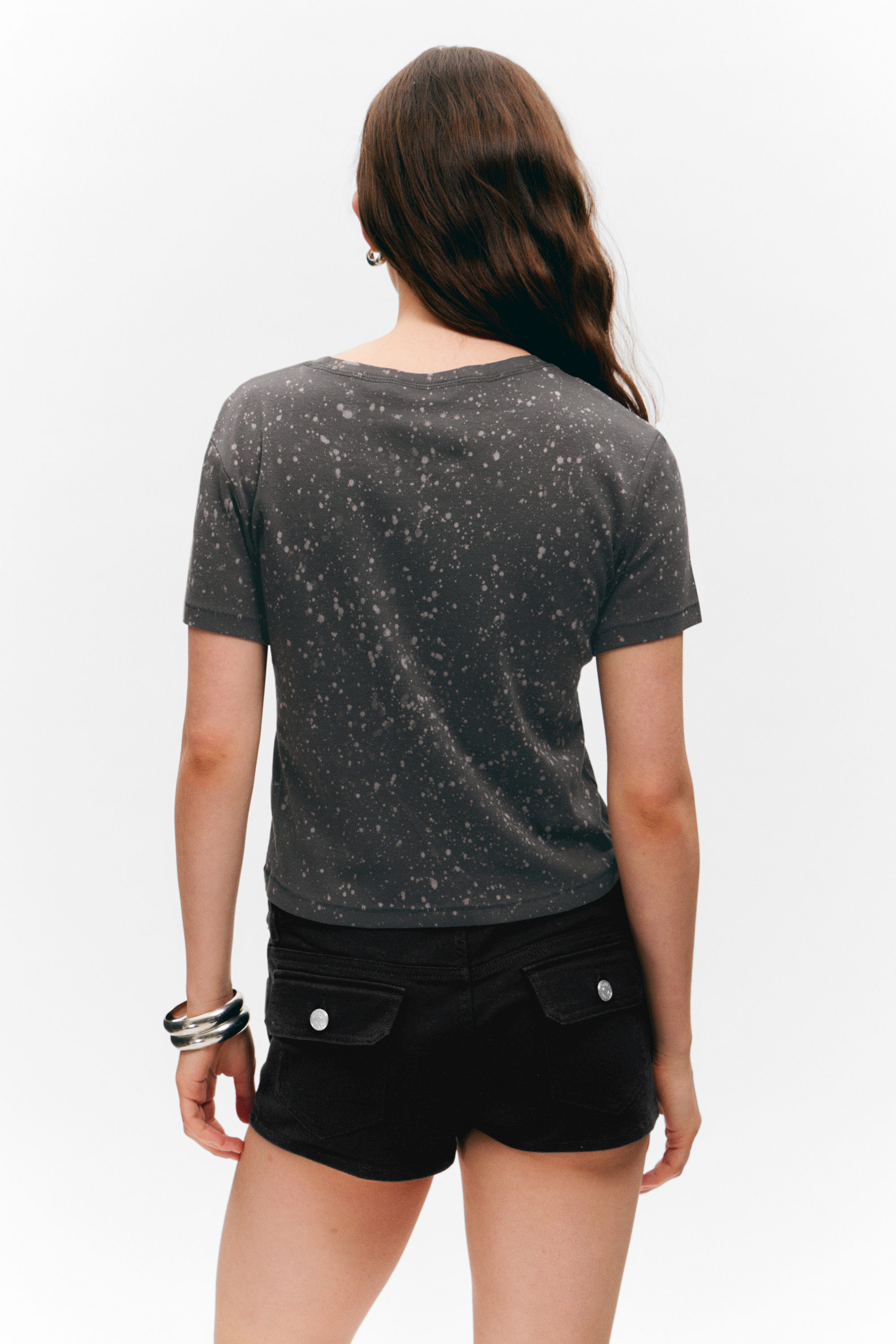 Black - Acid Spray - Cropped Printed Ribbed Cotton T-shirt - 2