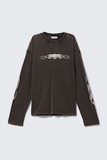 Tvättad svart - Skull Flame - Långärmad Grafisk T-shirt - 4