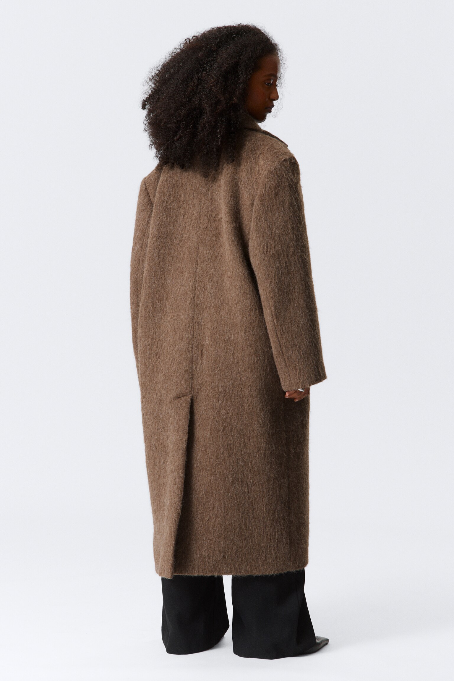 OVERSIZED WOOL-BLEND COAT - Hairy Dark Beige/Black Herringbone/Checked Dark Brown - 6