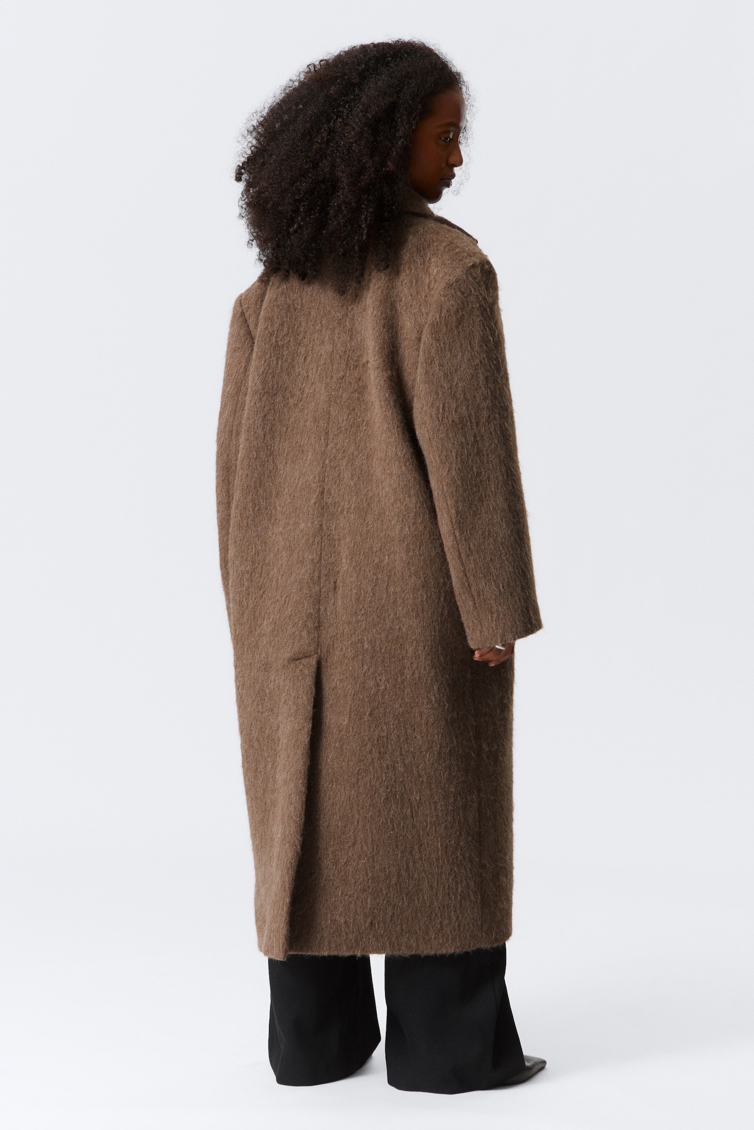 PŁASZCZ OVERSIZE Z WEŁNĄ - Hairy Dark Beige/Kraciasty Ciemnobrązowy/Black Jodełka - 6