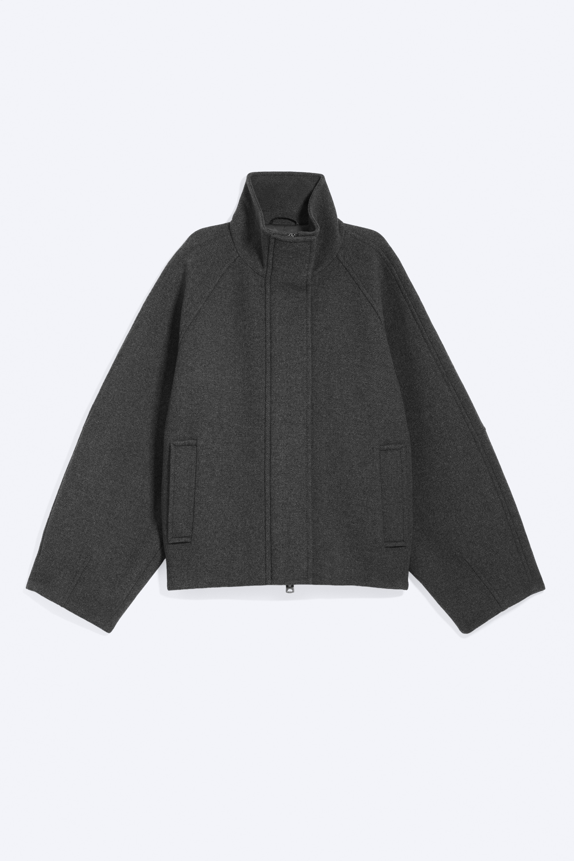 Veste à col cheminée en laine mélangée - Gris foncé chiné/Noir/Taupe foncé