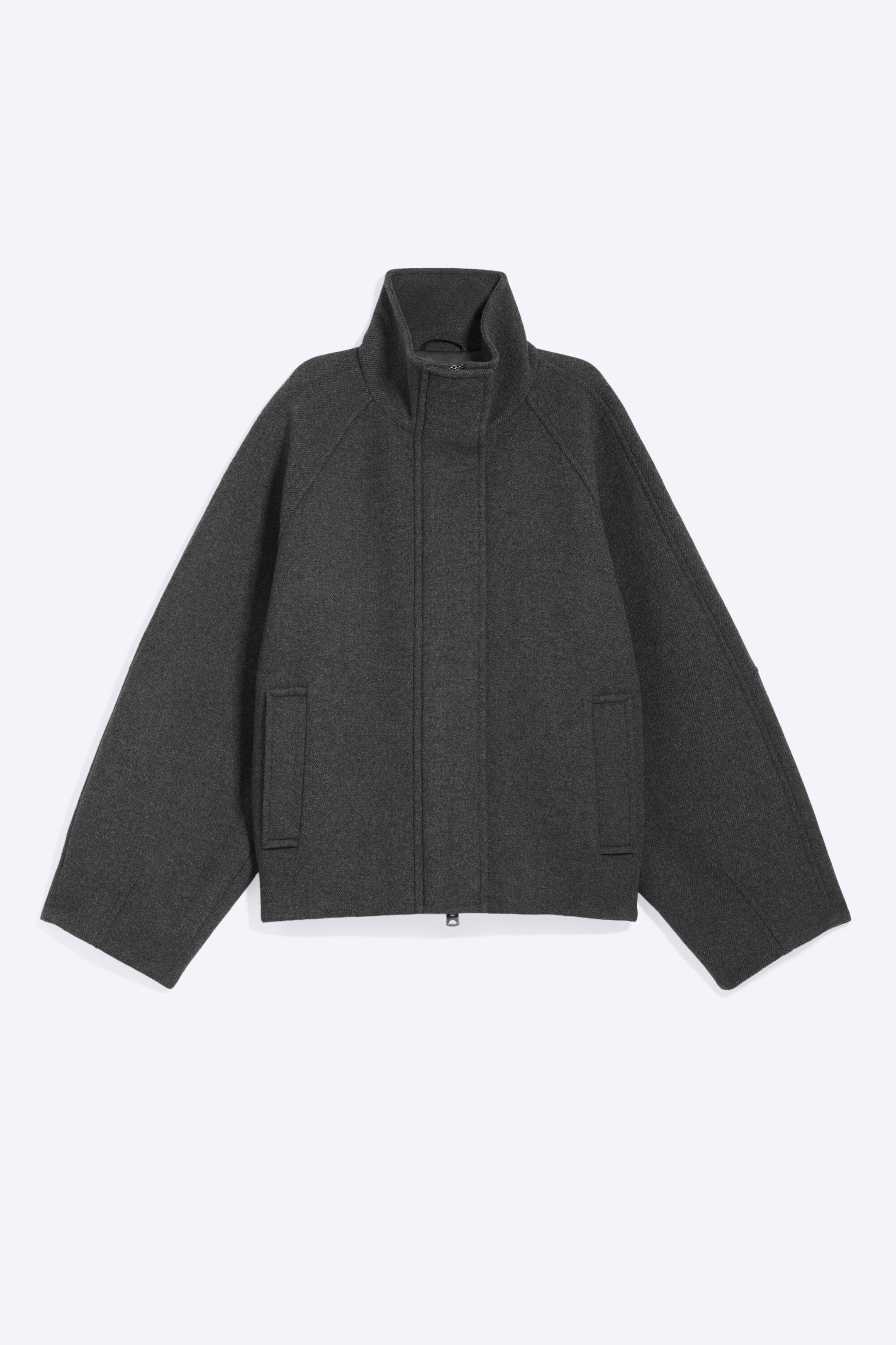 Dark Grey Melange - Wool-blend funnel jacket - 6