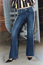 Summit Blue - Dark Blue - Katsumi Low Rise Frayed Flared Leg Jeans - 3