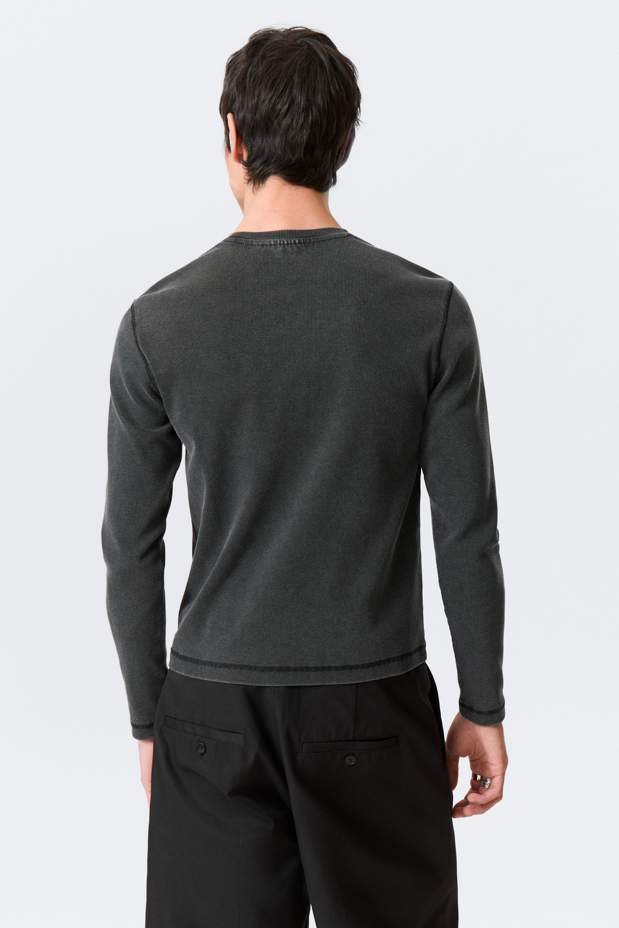 Washed Black - Ribbed Long-Sleeved T-shirt - 4