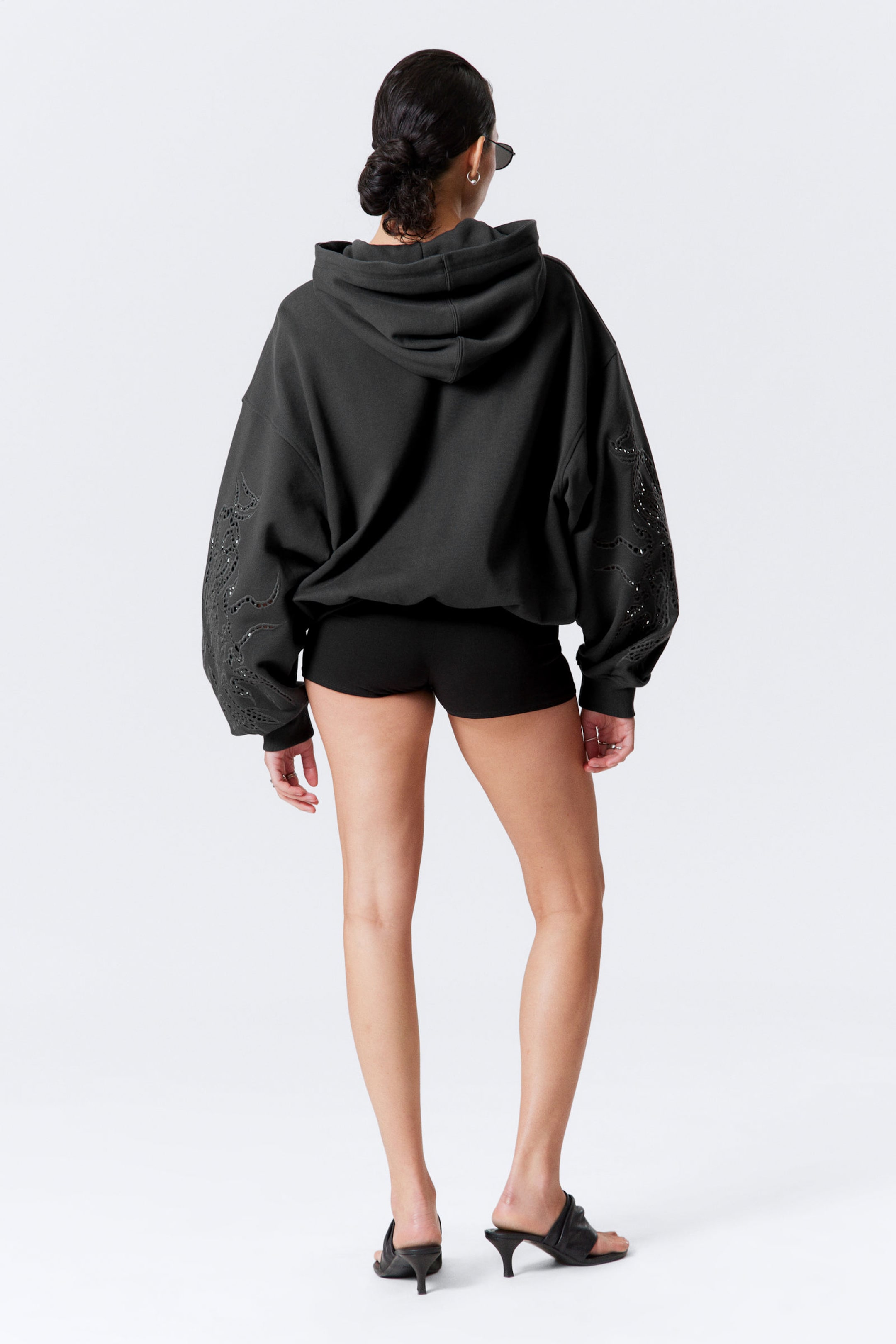 Dark Grey - Oversized Broderie Anglaise Zip Hoodie - 3
