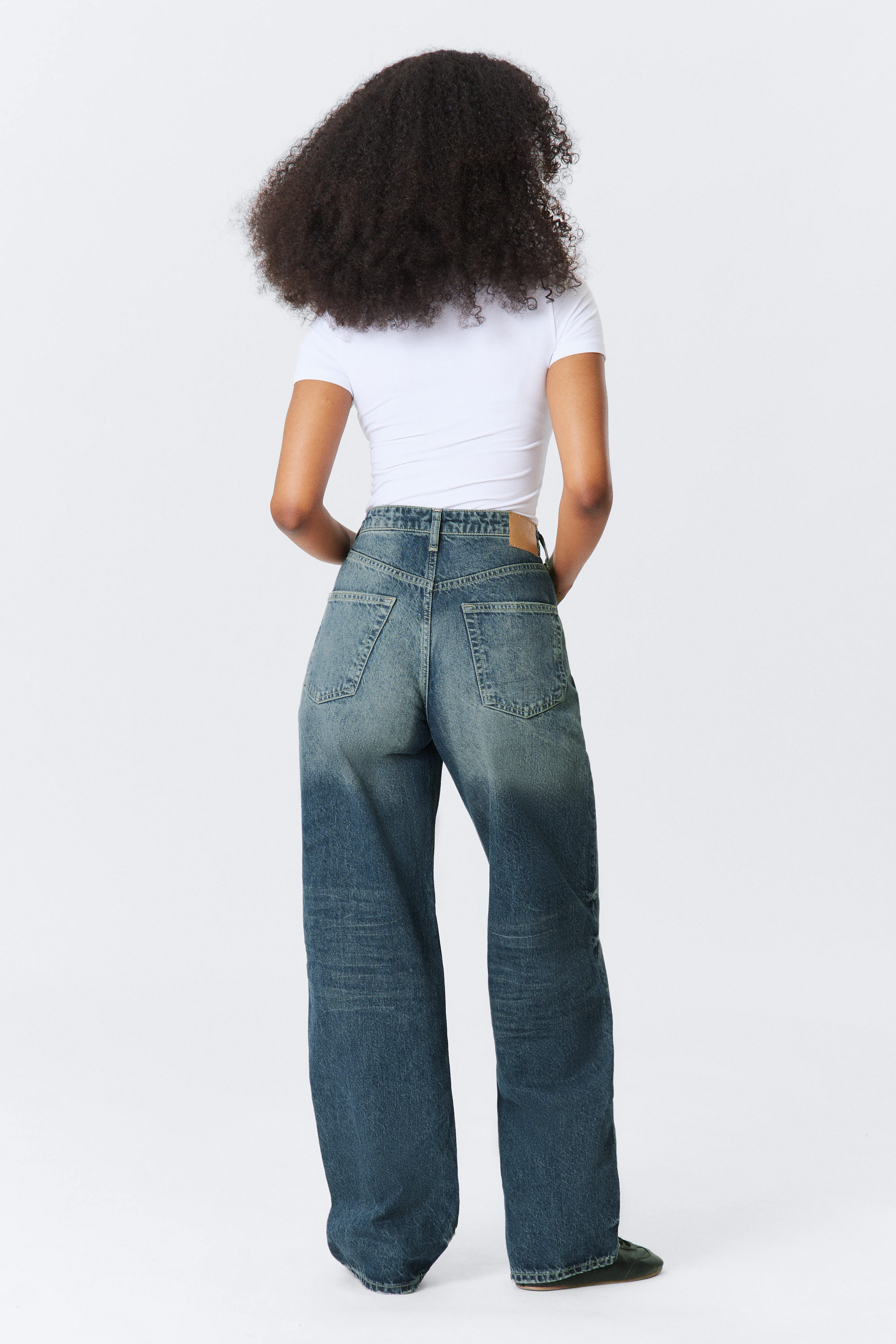 Moss Blue - Mörkblå - Halo Curve High Waist Regular Wide Leg Jeans - 4