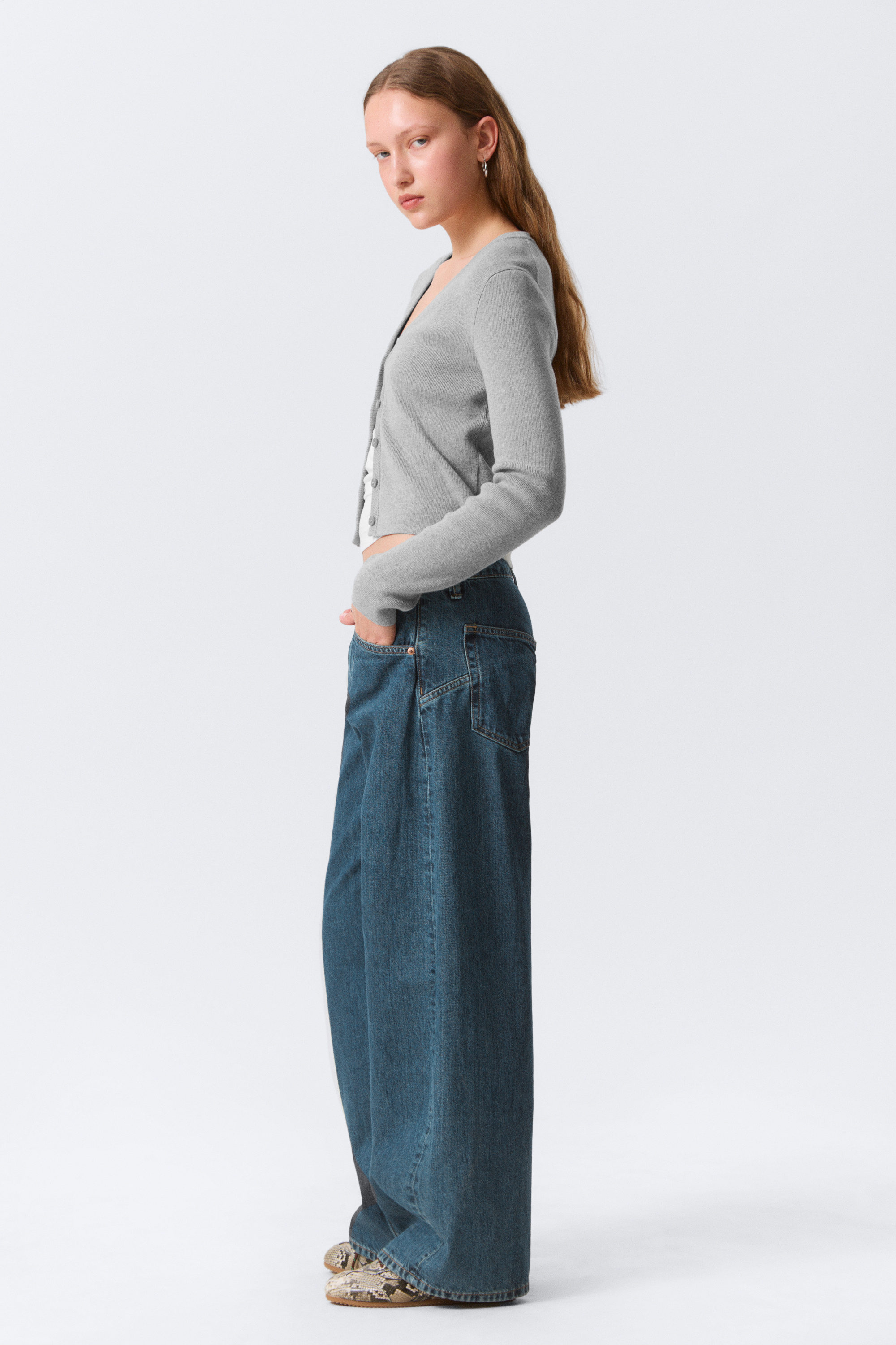 Blue Anthem - Medium Blue - High Waisted Curved-Yoke Barrel Jeans - 2