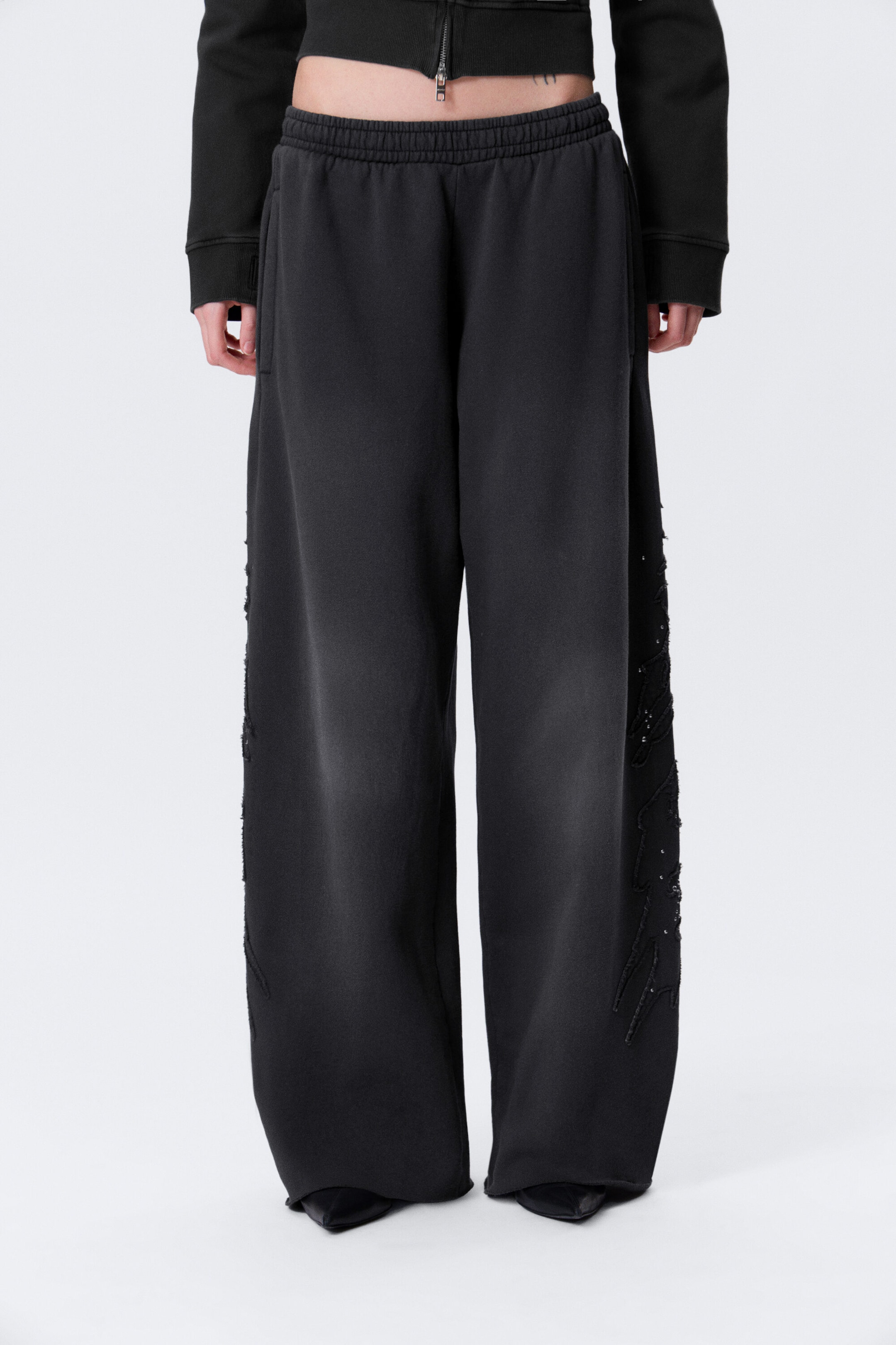 Studded Black - Mid-Rise Baggy Studded Graphic Sweatpants - 3