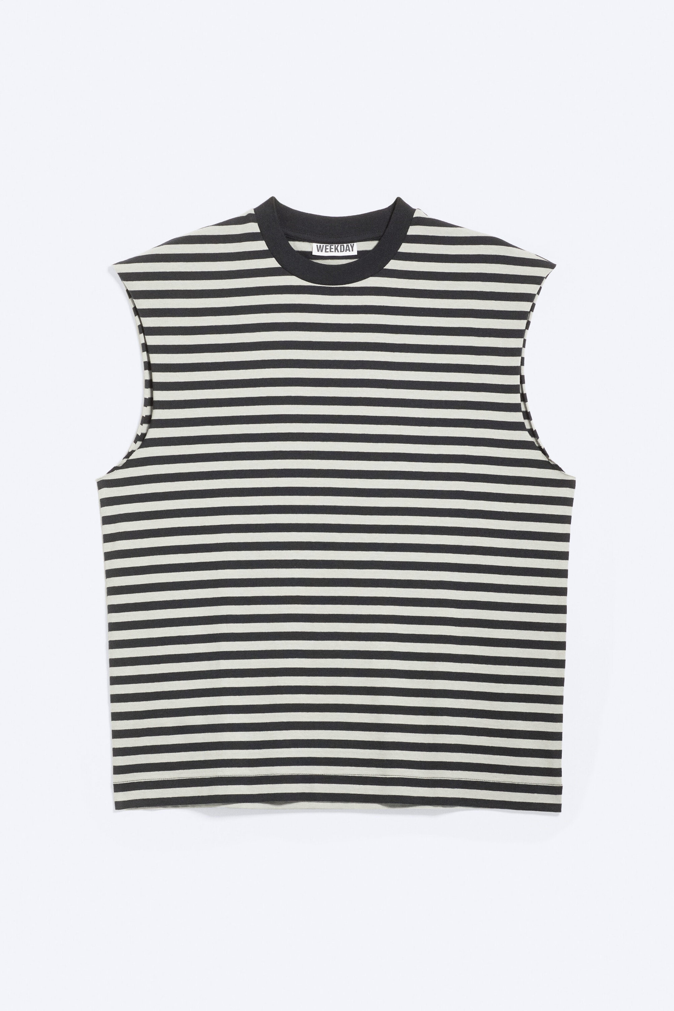 Grau/Schwarz gestreift - Lockeres, quadratisches Baumwoll-Tanktop - 3