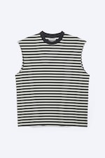 Grau/Schwarz gestreift - Lockeres, quadratisches Baumwoll-Tanktop - 3