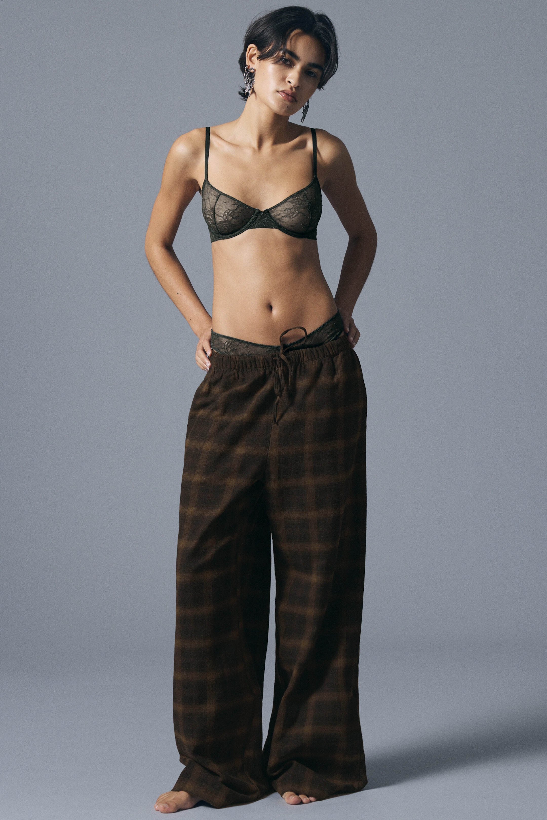 Brown Check - Wide Flannel Pyjama Trousers