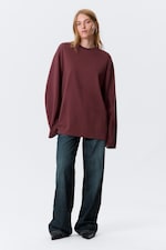 Burgundy - Oversized Long Sleeve T-shirt - 0