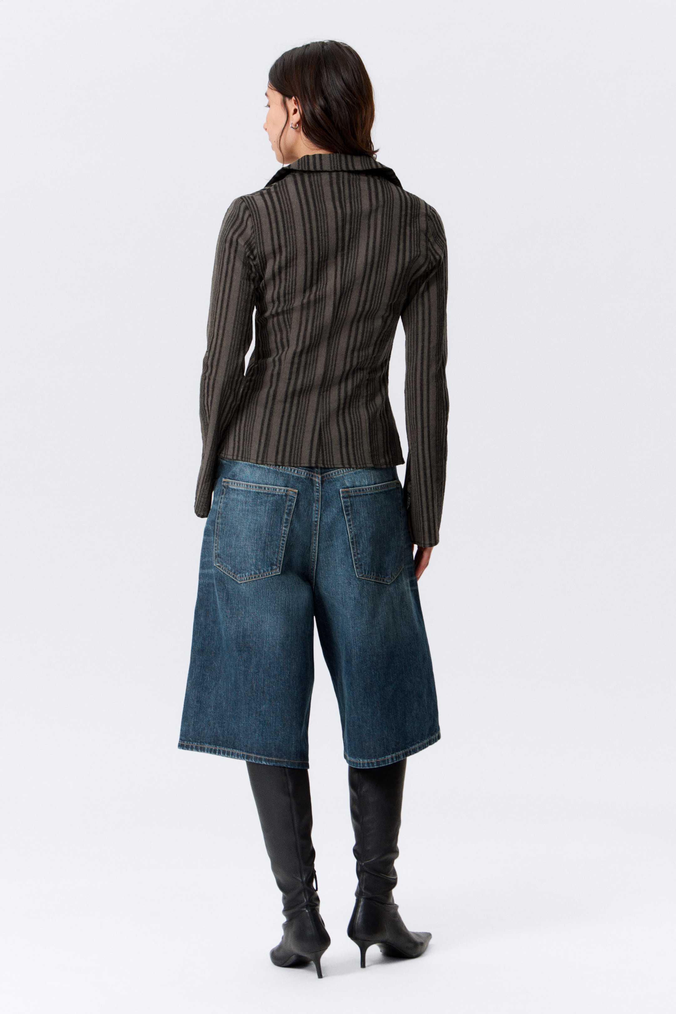 Striped Dark Grey - Slim Fit Textured Blouse - 3