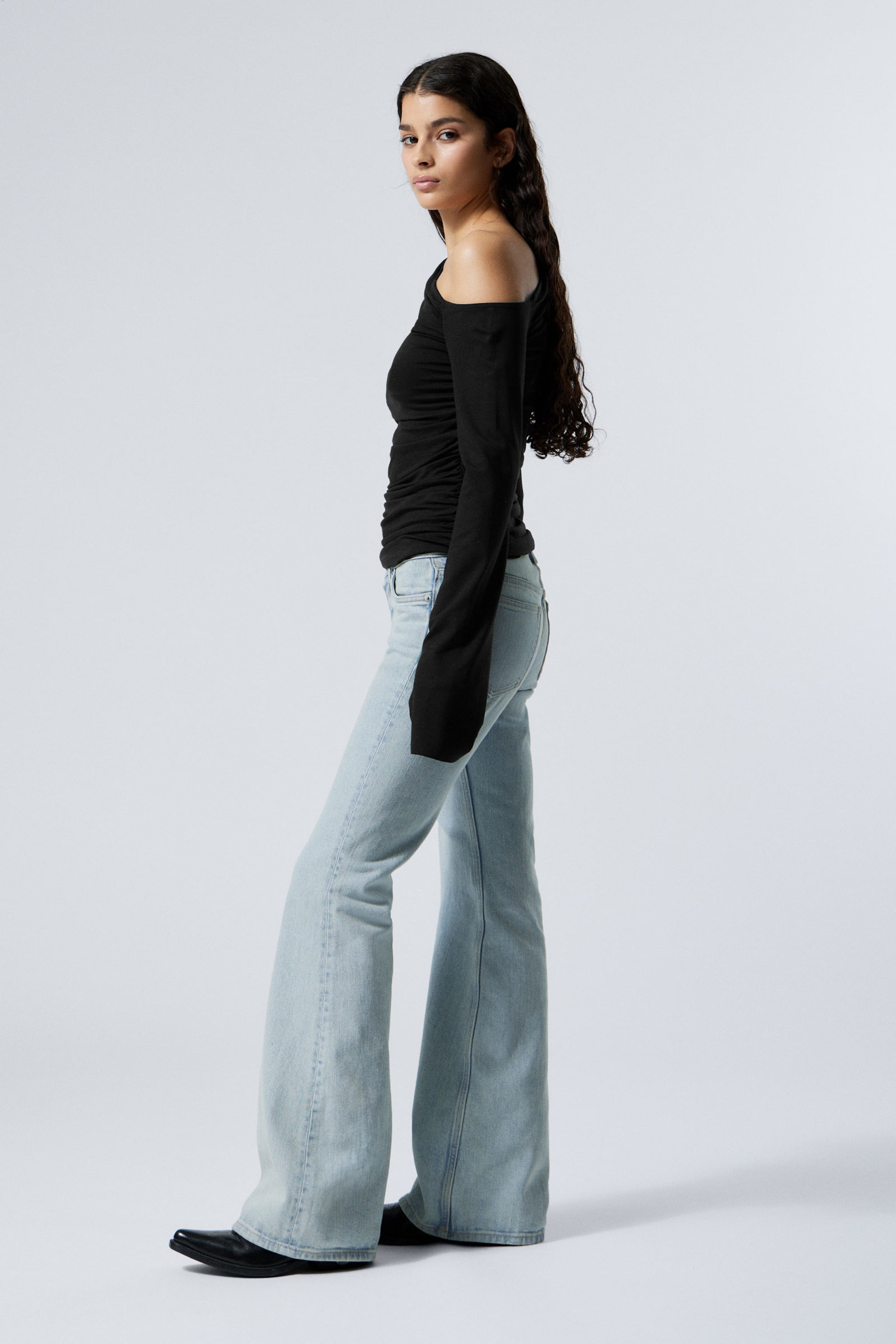 Snow Blue - Light Blue - Flame Low Rise Slim Flared Leg Jeans - 2