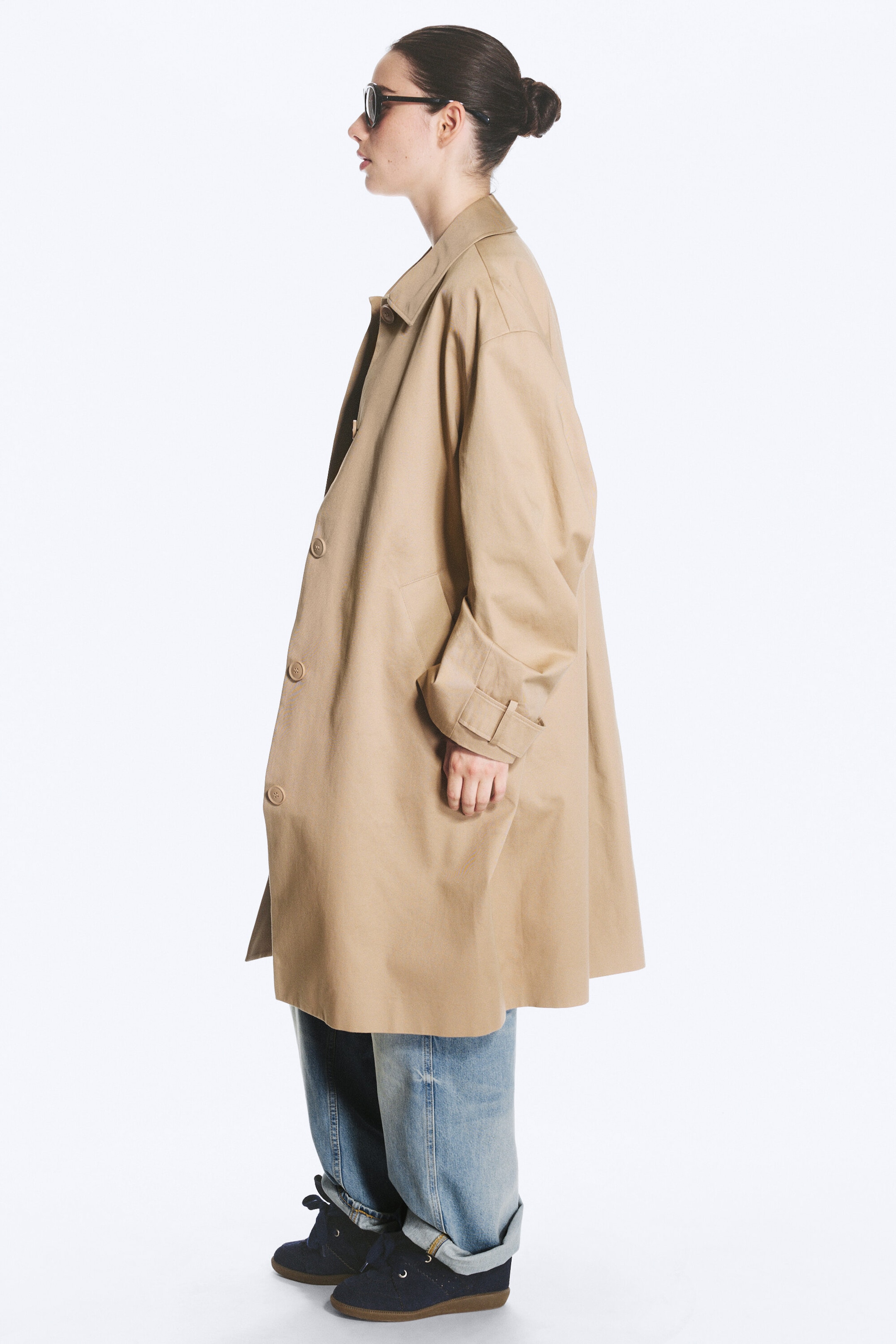 Beige - Relaxed Single-Breasted Car Coat - 2