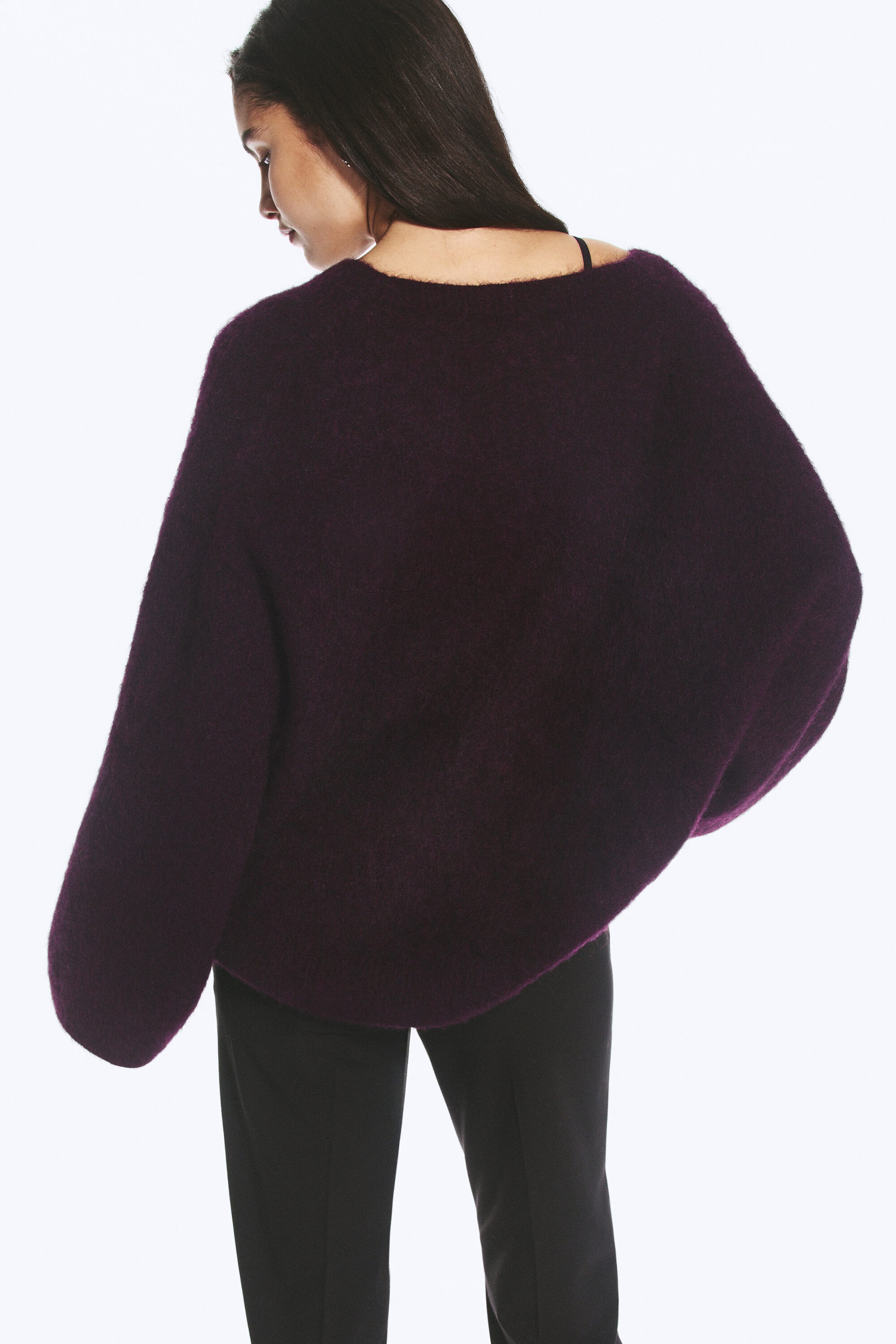 Dark Lilac - Mohair-blend V-neck Sweater - 3