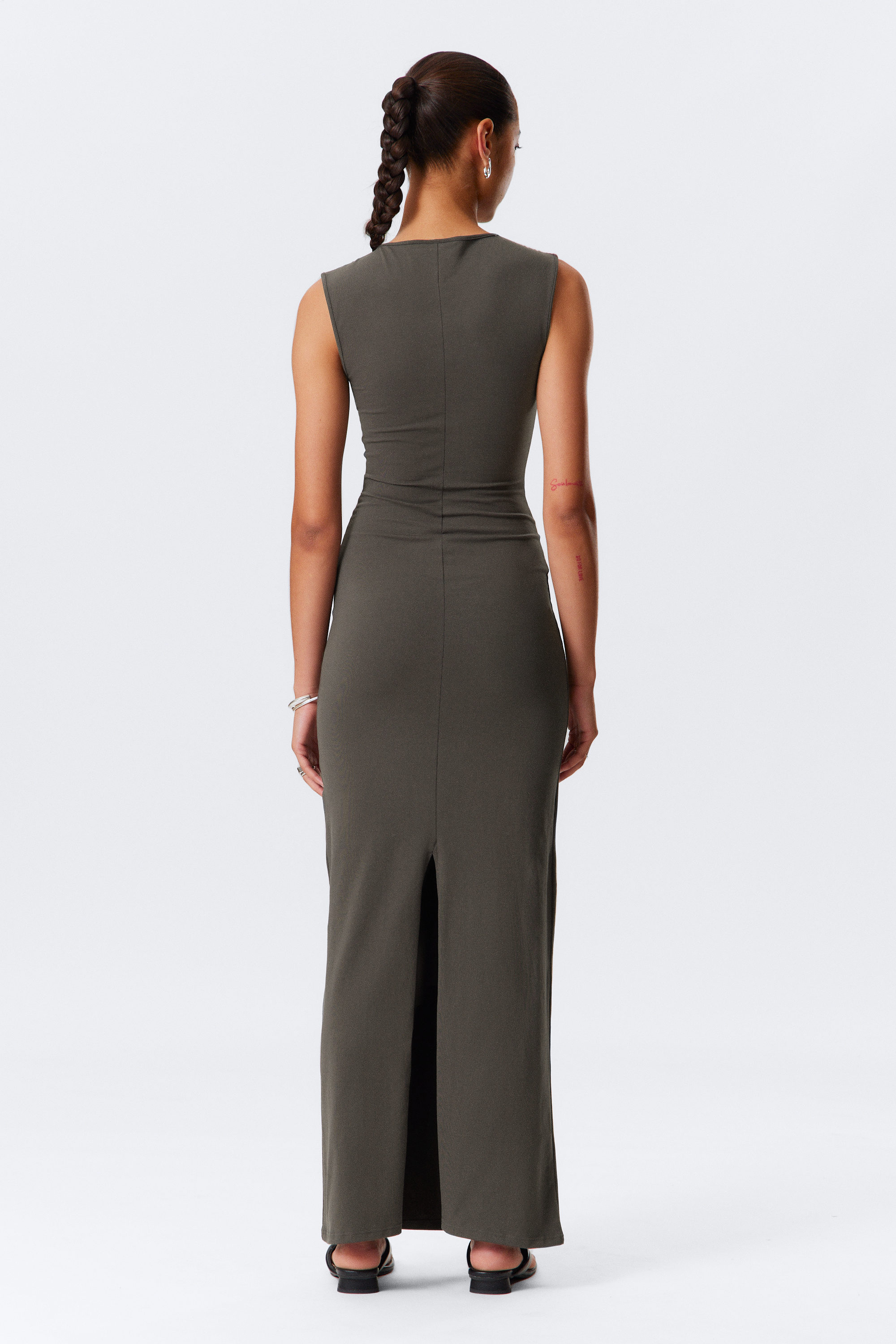 Dark Grey - Sleeveless Cotton Jersey Maxi Dress - 2