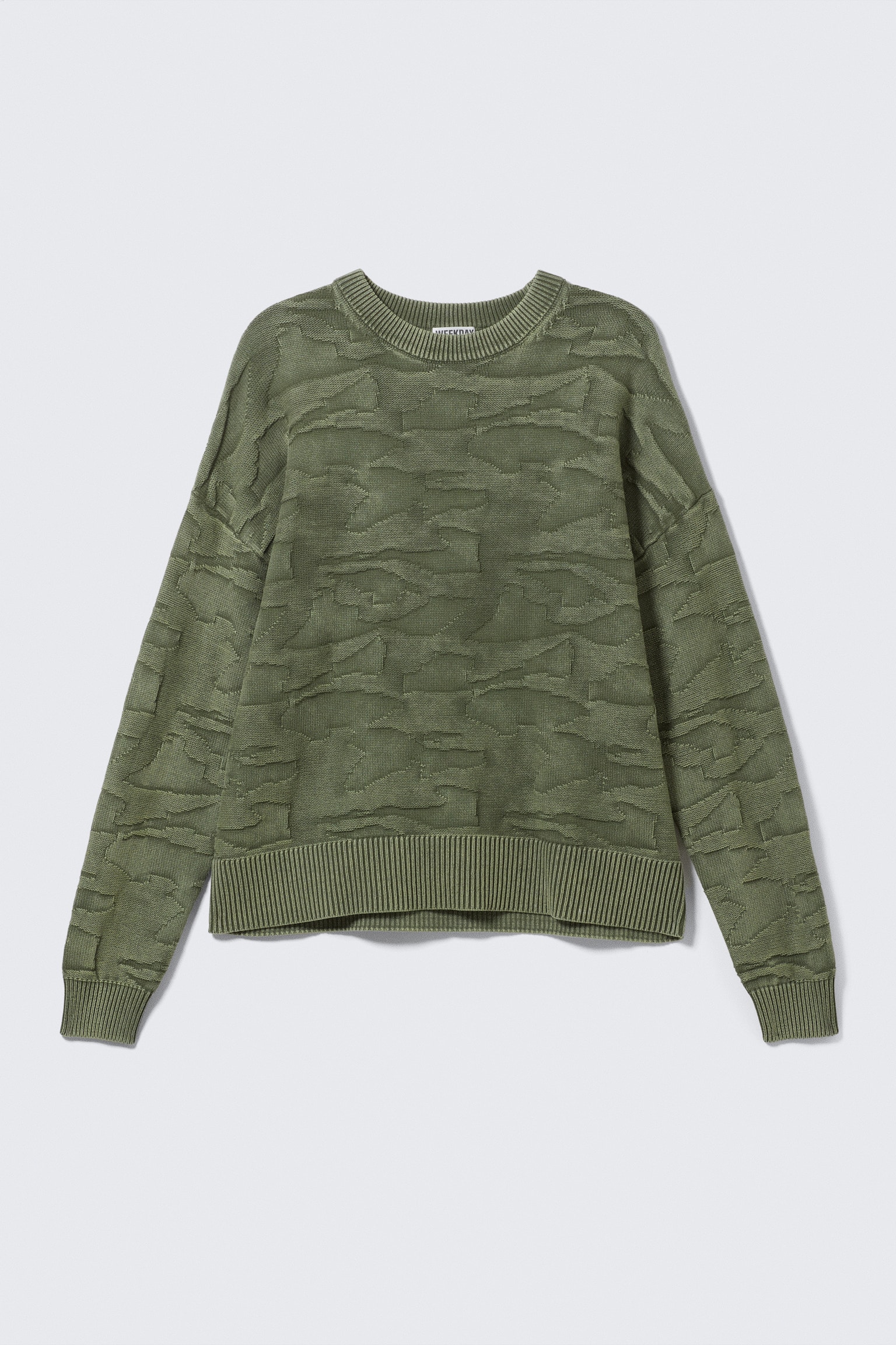 Bawełniany sweter oversize z grafiką - Ciemnozielony strukturalny/Czarny/Czarny - 2