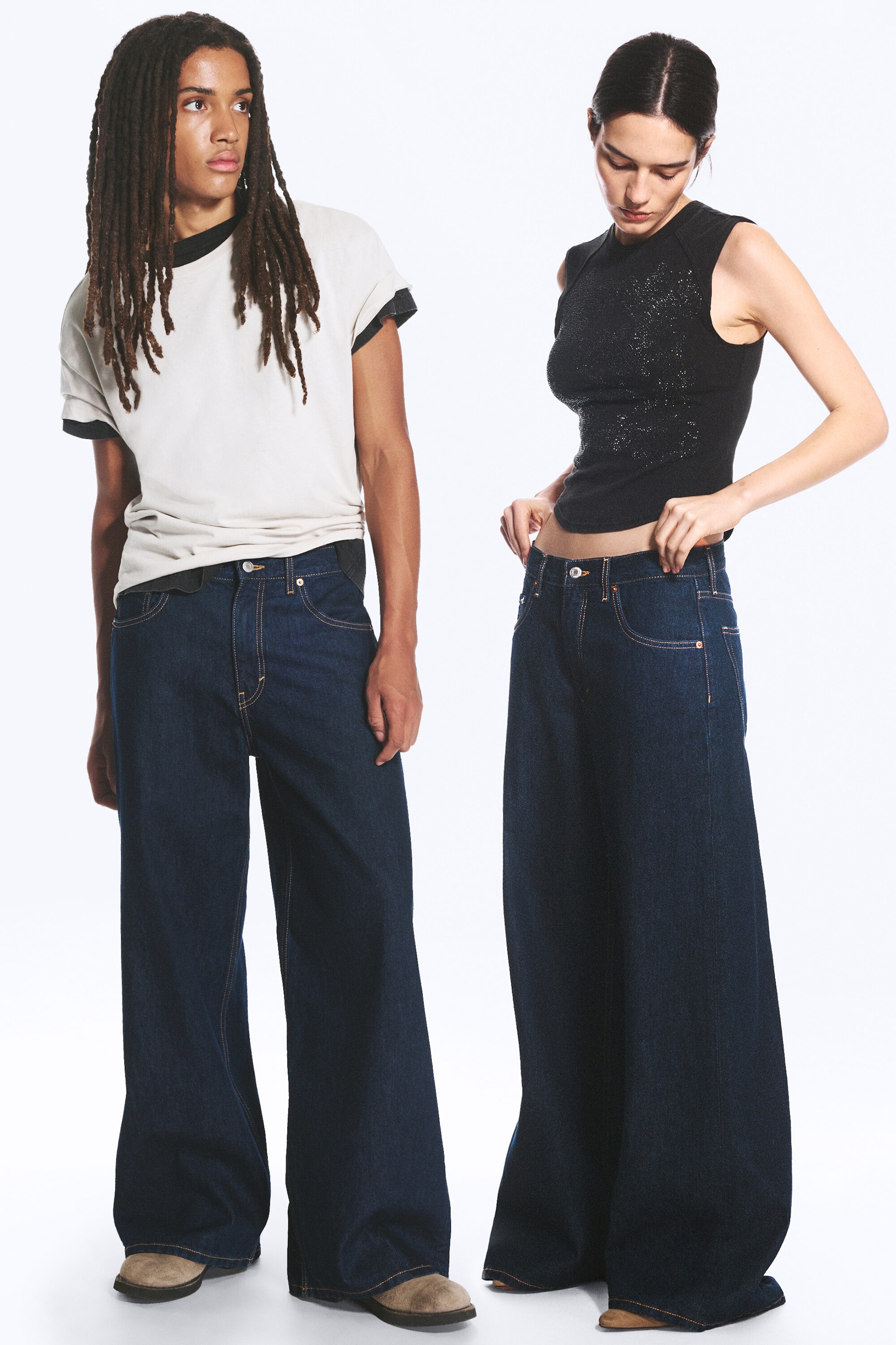 Blue Rinse - Dark Blue - Solar Mid Rise Loose Wide Unisex Jeans