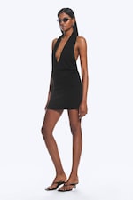 Black - Halter Mini Dress - 2
