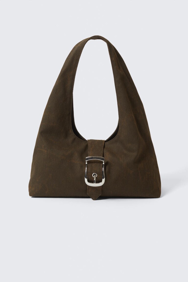 Structured Buckle Leather Shoulder Bag