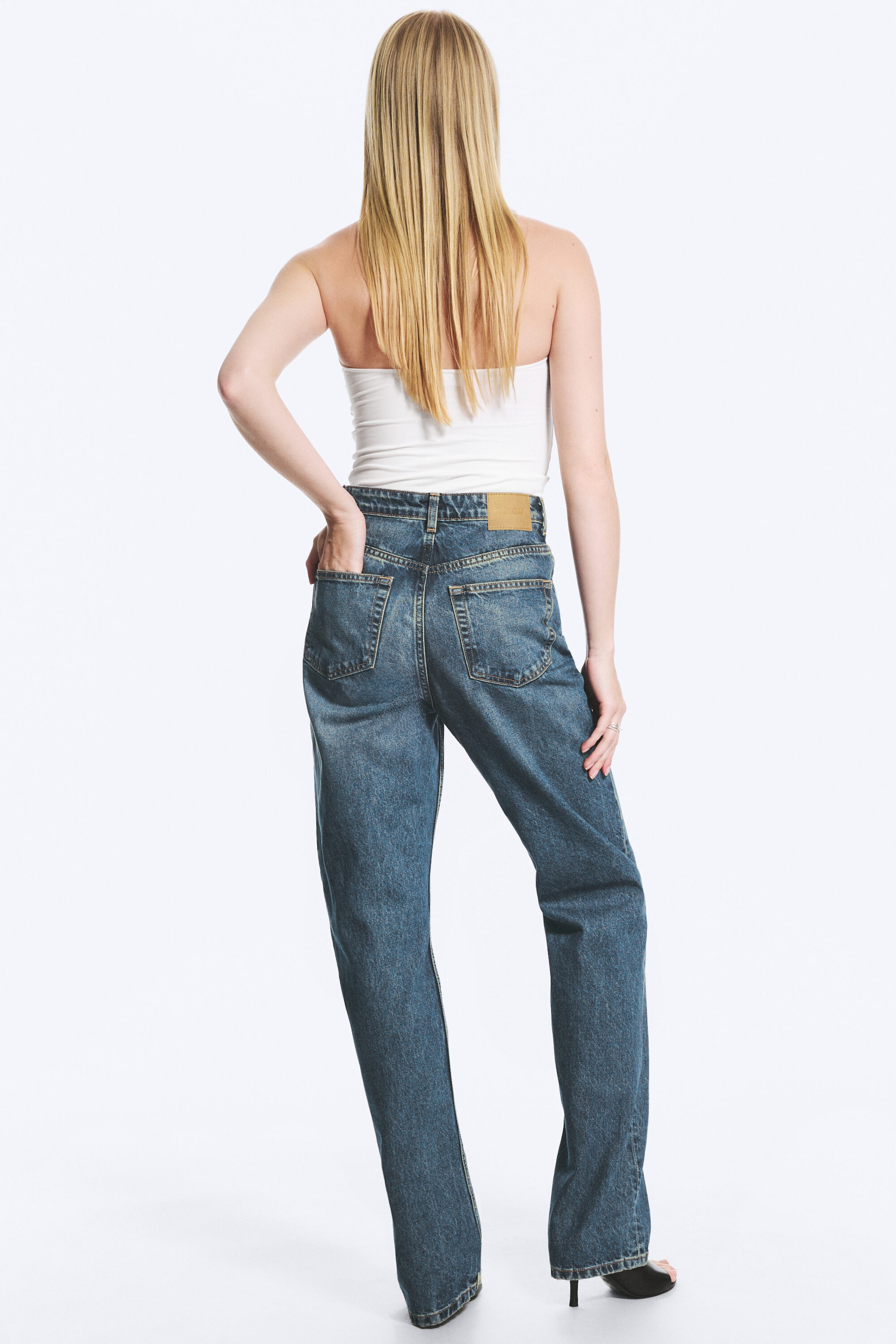 Iron Blue - Mittelblau - Rowe Super High Waisted Regular Straight Jeans - 4