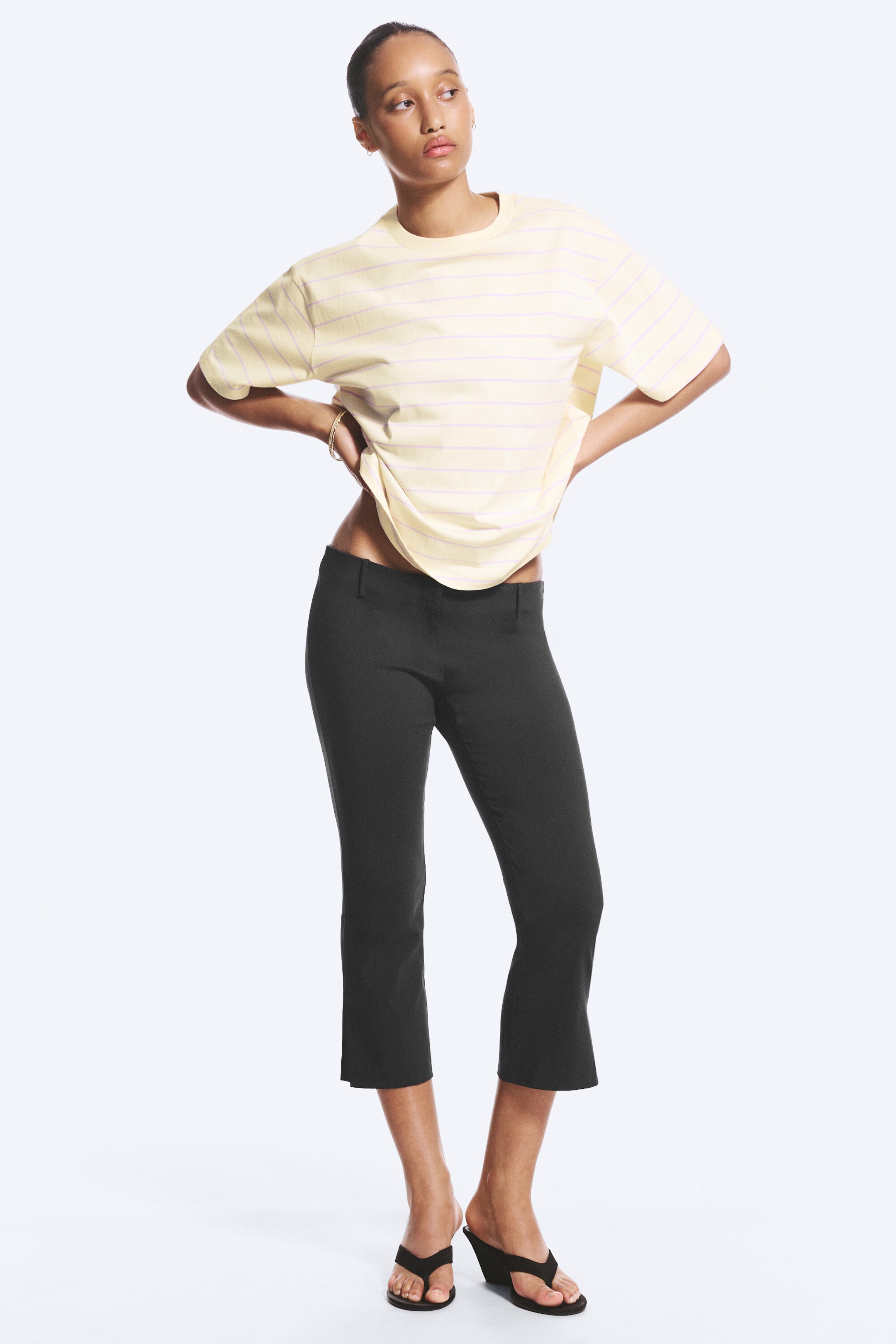 Lys Beige - Syrinstripet - Boxy T-skjorte i bomull - 2