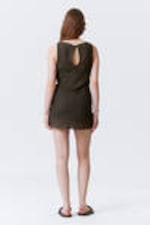 Black & Dark Mole - Sheer Sleeveless Boat-Neck Mini Dress - 3