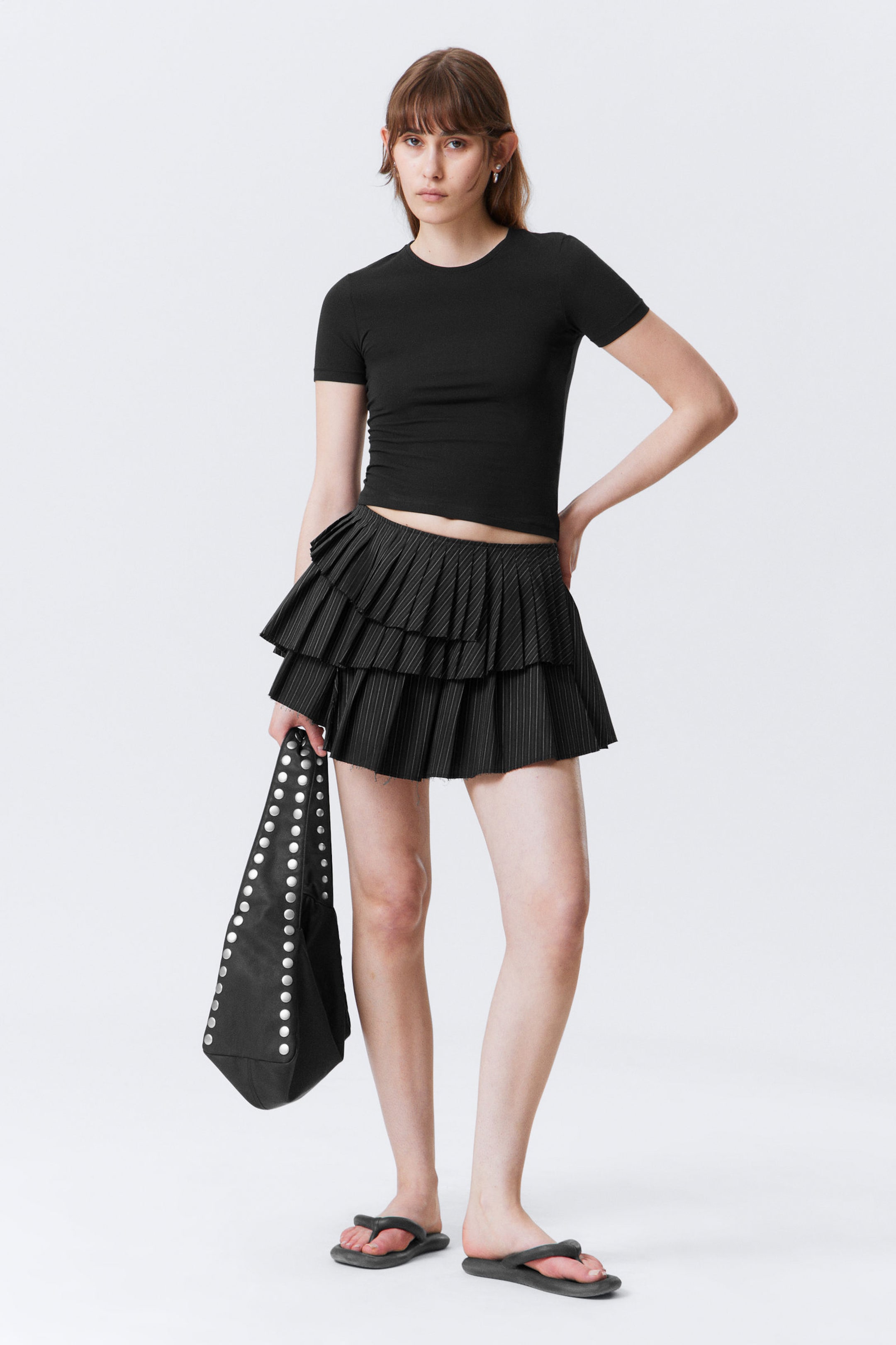 #272627 - Pleated Layered Mini Skirt - 1