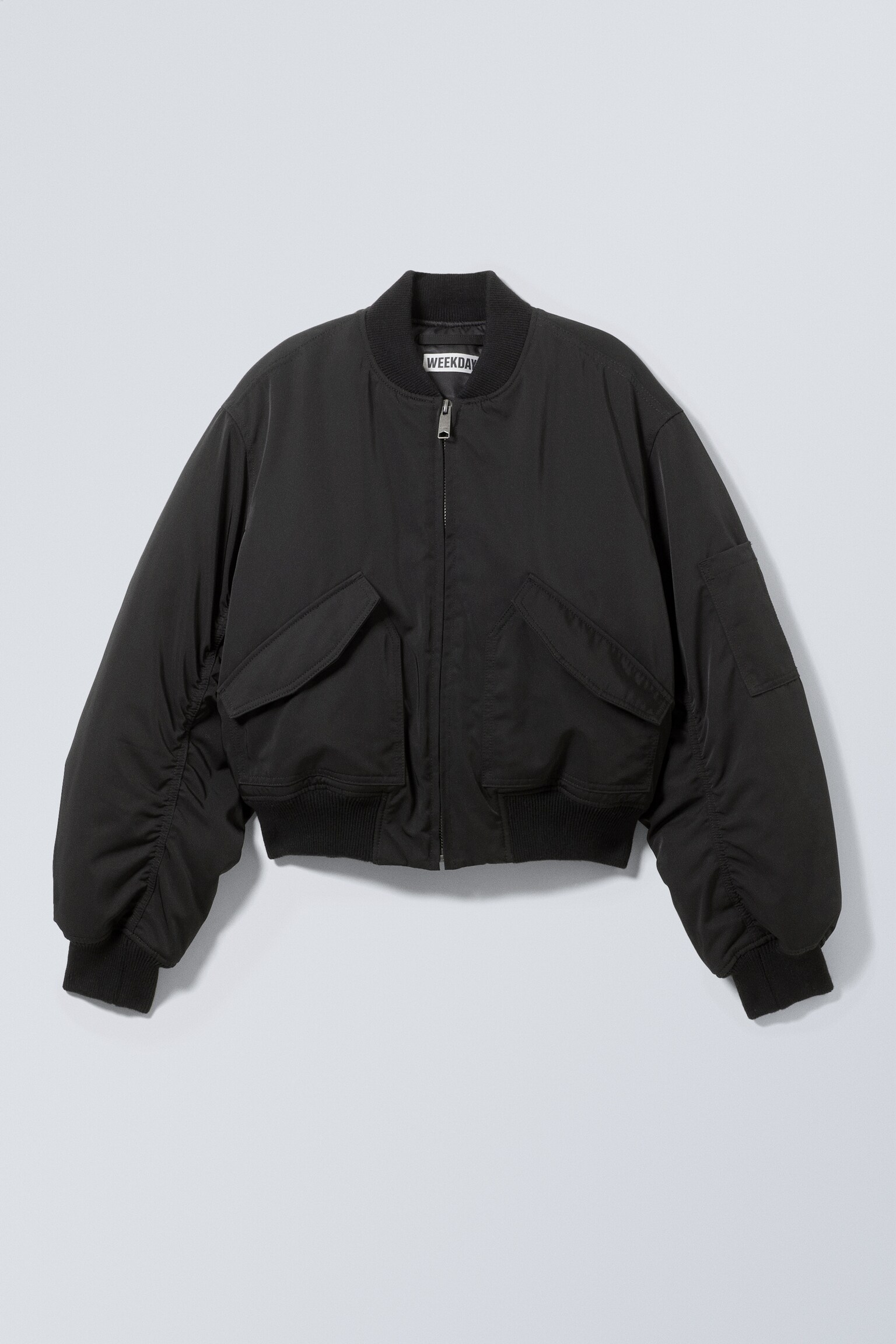 Cazadora bomber cropped - Negro/Topo desgastado