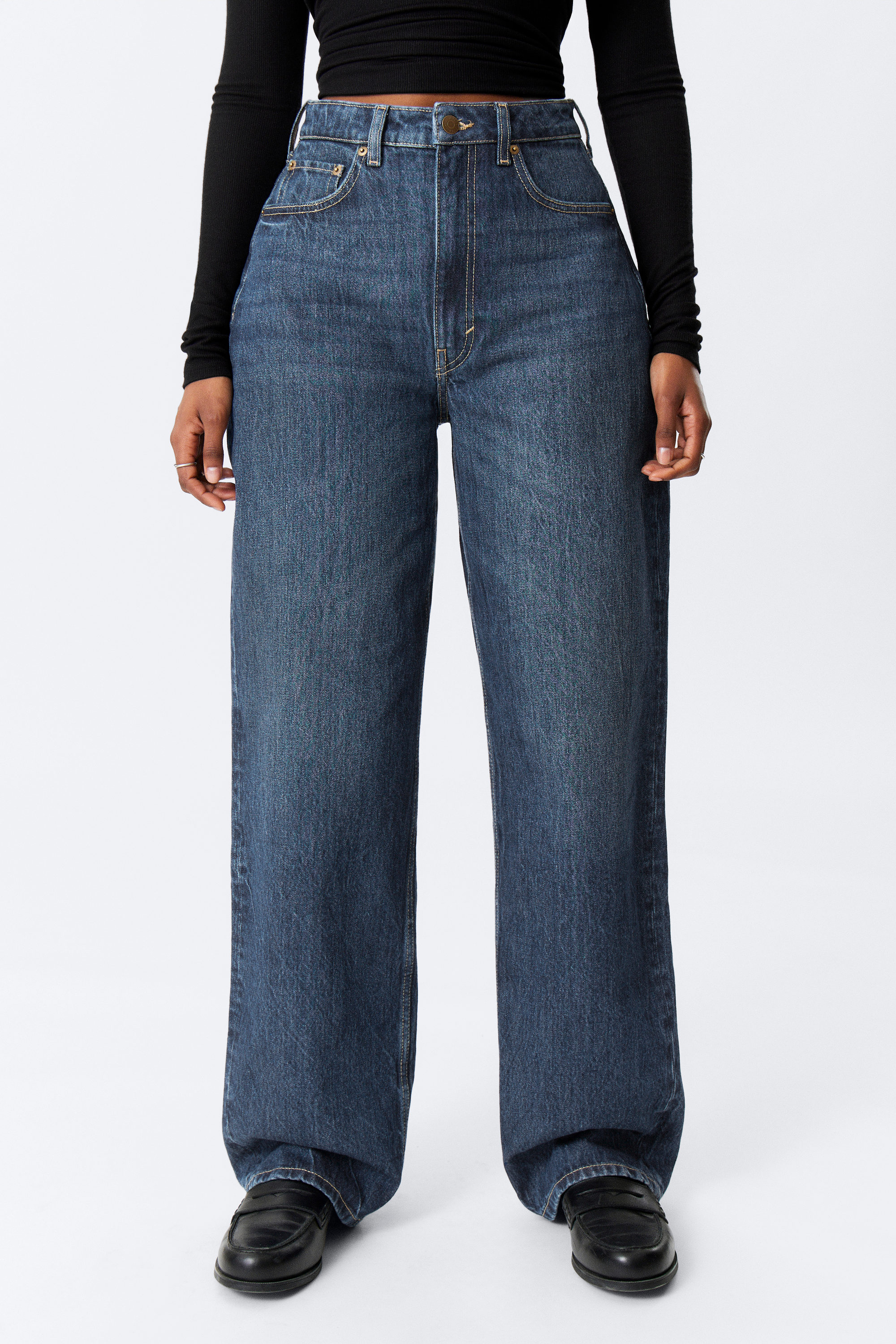 Morning Blue - Dunkelblau - Halo Curve High Waisted Regular Wide Leg Jeans - 2