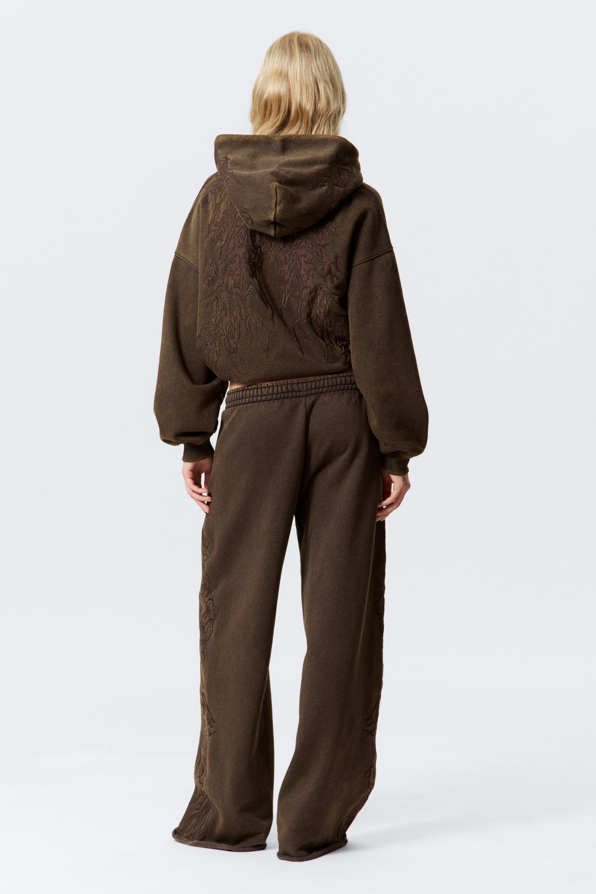 Dark Brown - Loose Fit Embroidered Sweatpants - 3