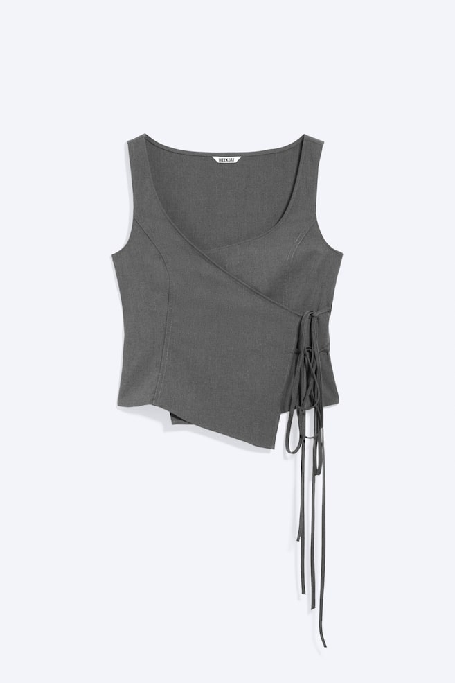 Haut à bretelle portefeuille asymétrique - Gris foncé chiné/Noir/Taupe foncé - 1