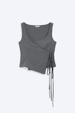 Dark Grey Melange - Asymmetric Wrap Strap Top - 0