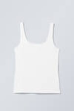 White - Fitted Square Neck Tank Top - 3