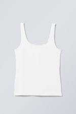 White - Fitted Square Neck Tank Top - 3