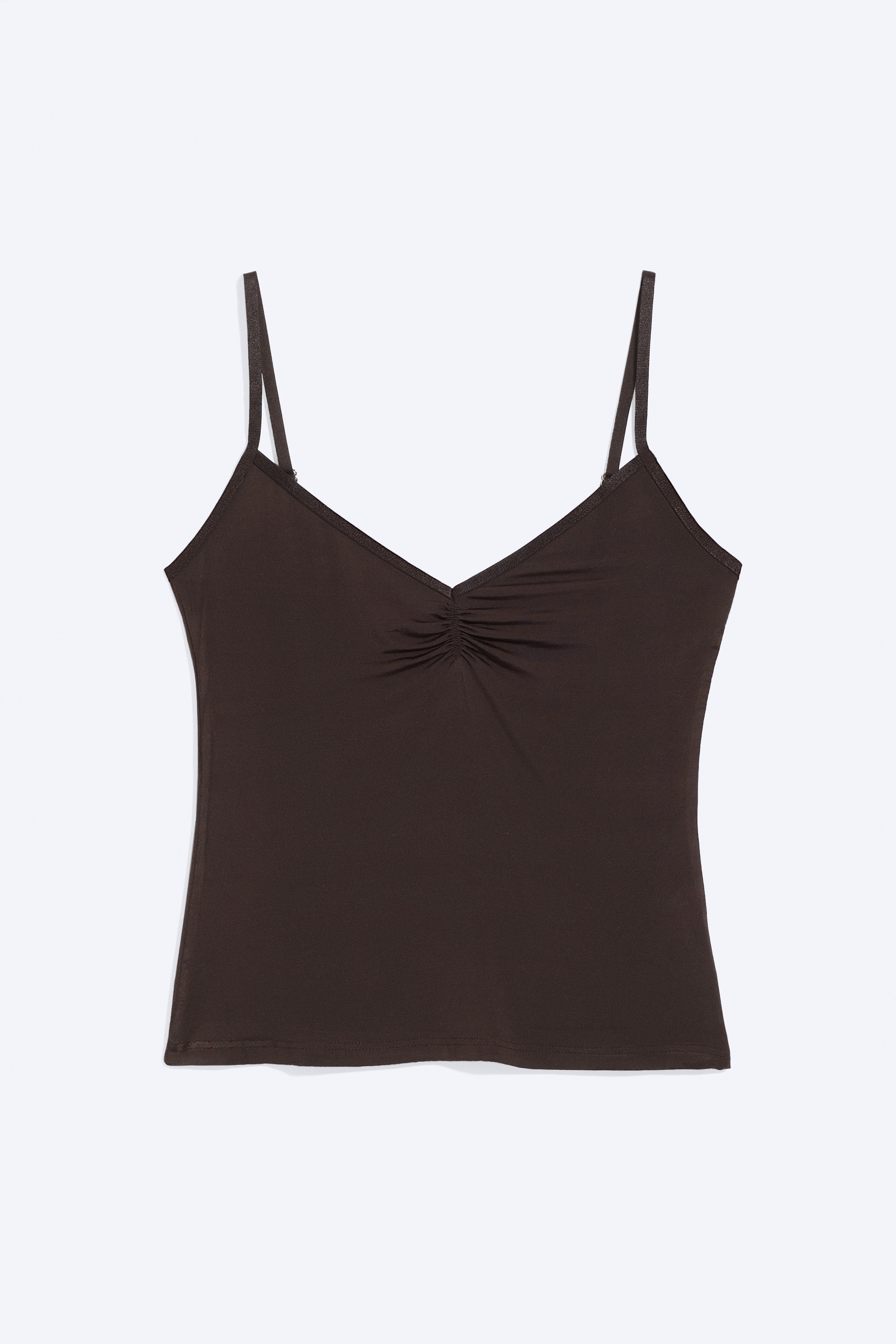 Top a spalline con scollo a V - Marrone scuro/Bianco - Stampa floreale