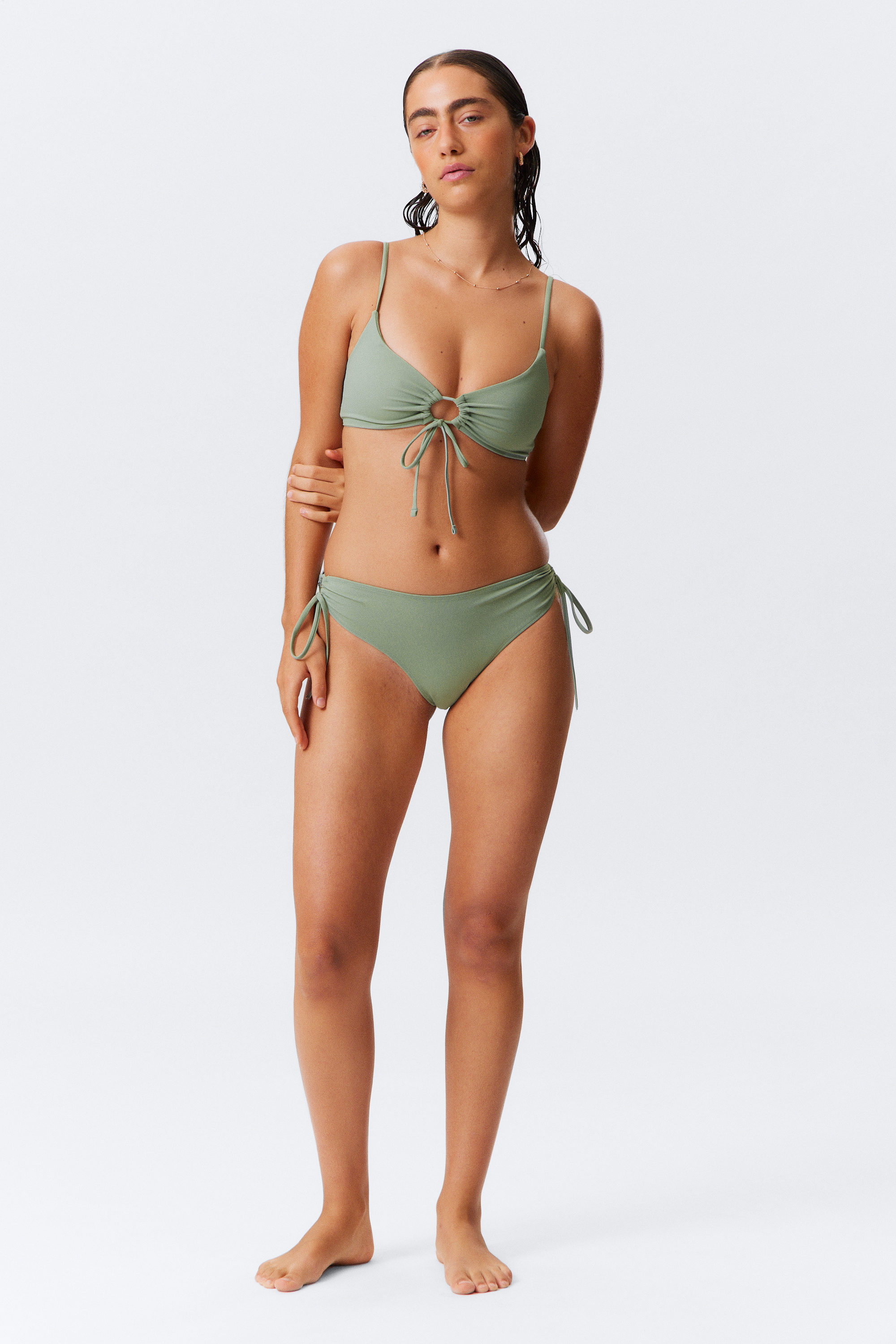 Grün - Gerafftes Triangel-Bikinioberteil - 2