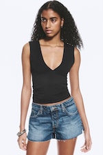 Radio Blue - Mittelblau - Bite Low Waist Mini Denim Shorts - 1