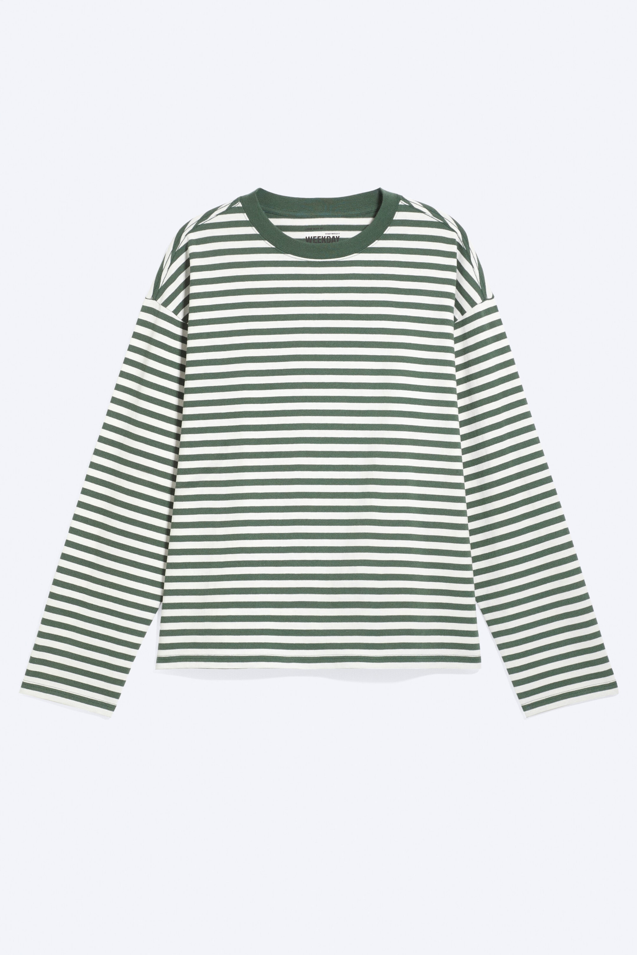 White - Green Stripe - Loose Boxy Long-Sleeved T-shirt - 1