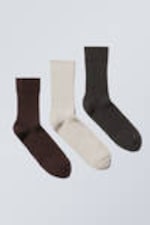 Donkerrood/-grijs/lichtbeige - Selma sokken 3-pack - 0