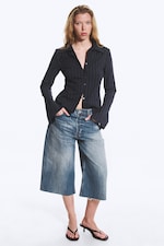 Striped Dark Blue - Slim Fit Textured Blouse - 1