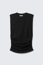 Schwarz - Tanktop mit Raffungen - 3
