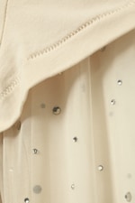 Beige - Rhinestone Mesh-Sleeve Top - 4