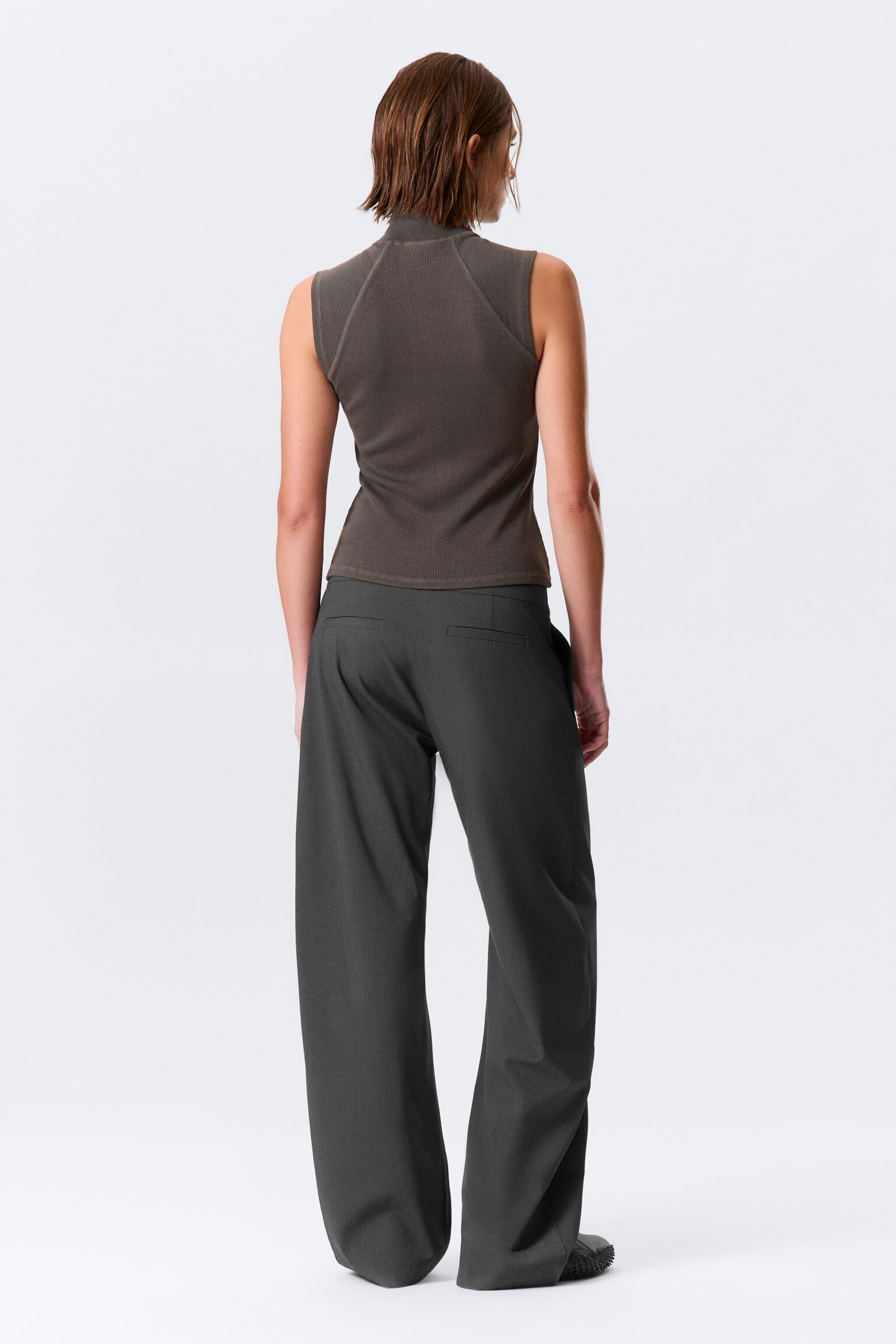 Ribbed Mock Neck Zip Top - Gri Închis/Negru - 4