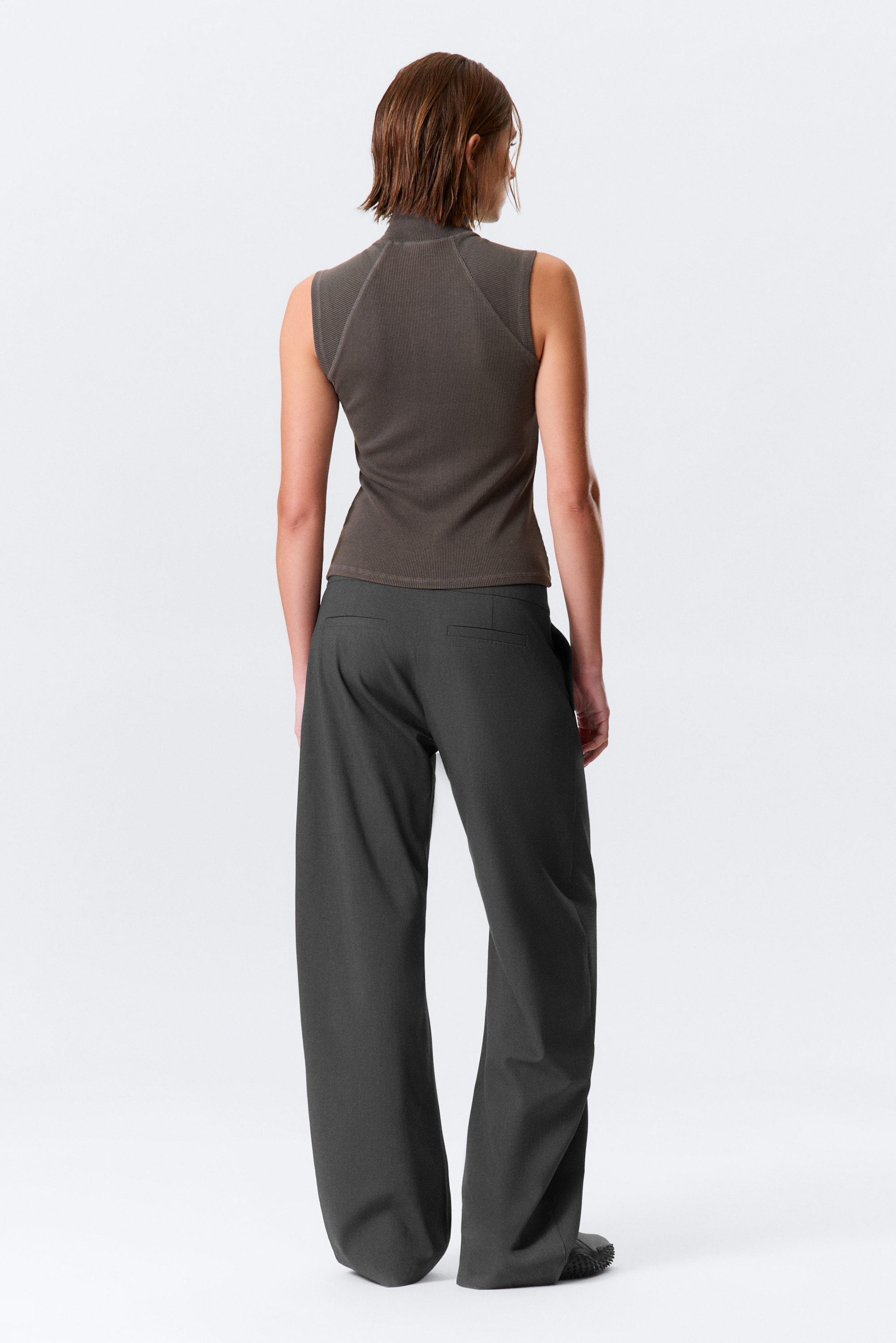 Dunkelgrau - Geripptes Zip-Top mit Stehkragen - 3
