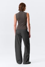 Dunkelgrau - Geripptes Zip-Top mit Stehkragen - 3