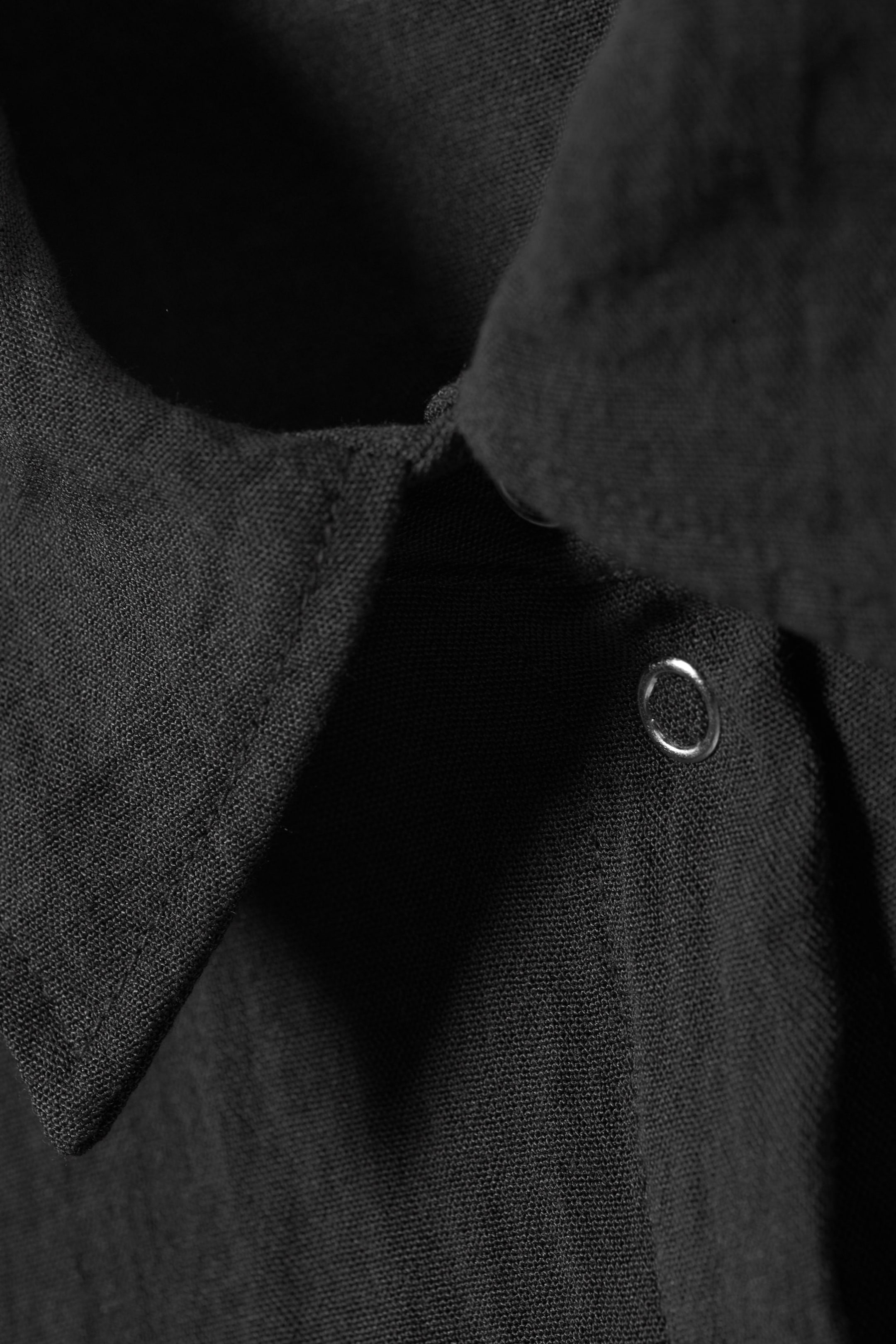 Dark Grey - Slim Fit Short-Sleeved Crepe Shirt - 2