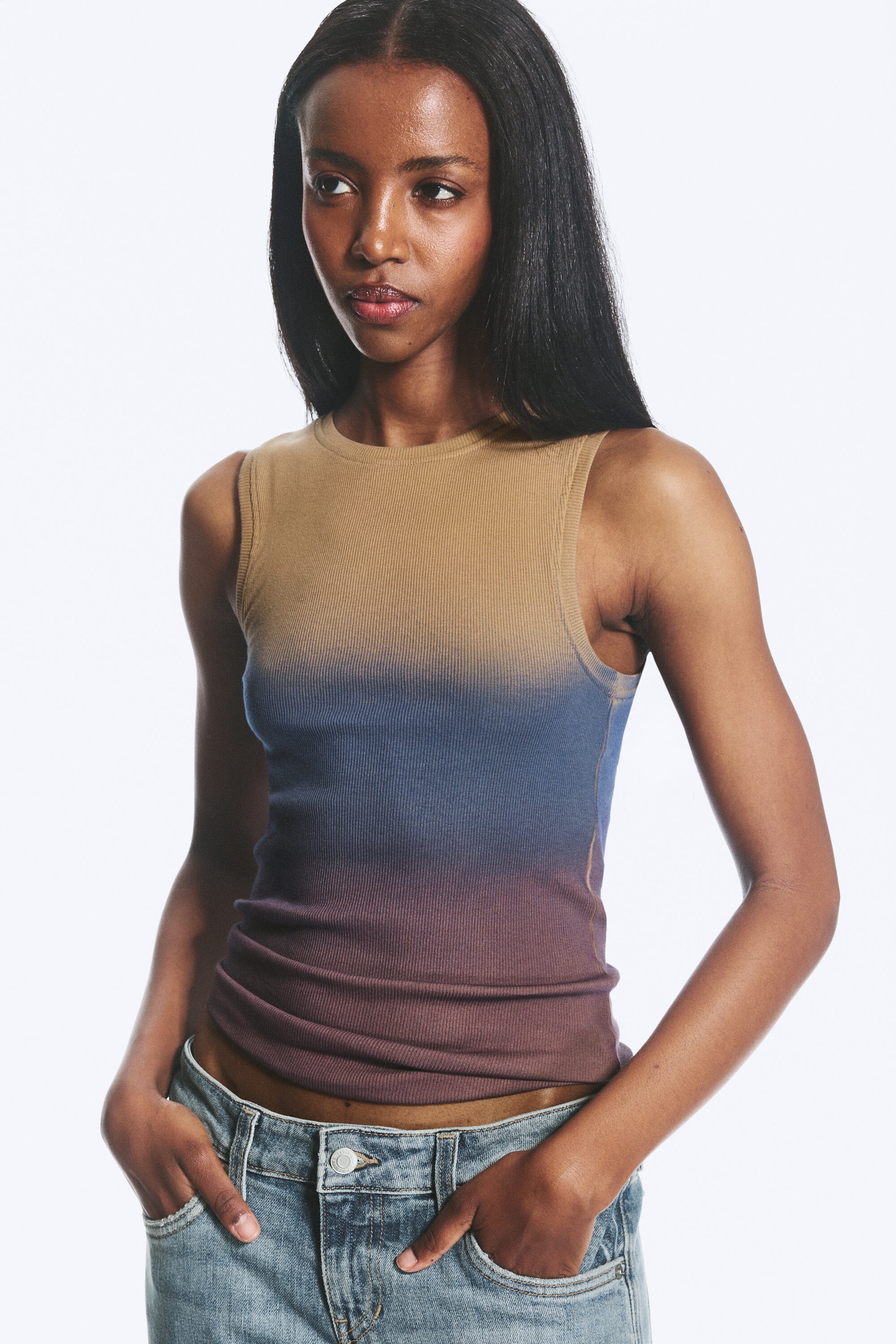 Bruin/blauw/paars ombre - Gewassen tanktop - 2
