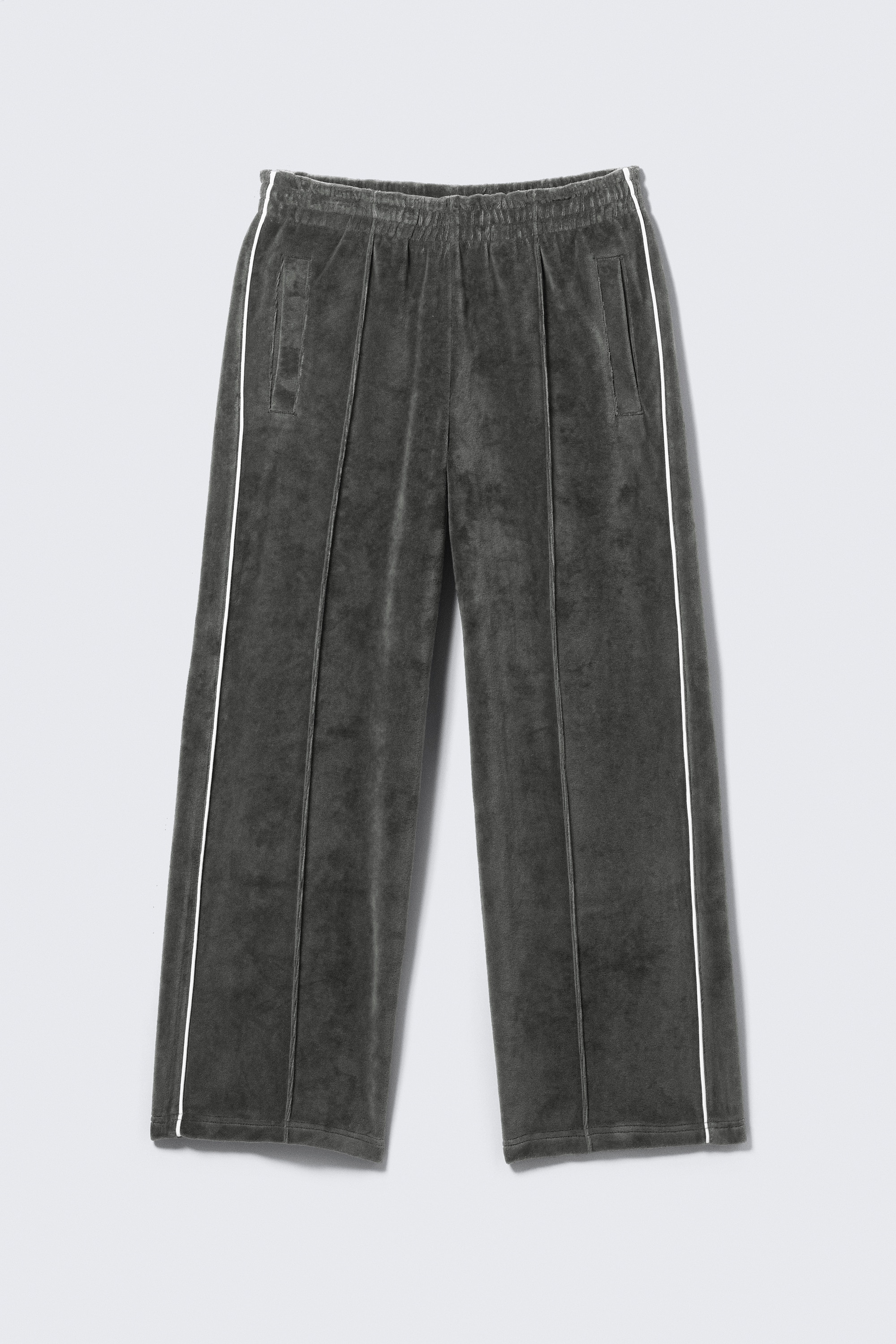 Mid Rise Loose Straight Leg Velour Track Pants - Dark Grey